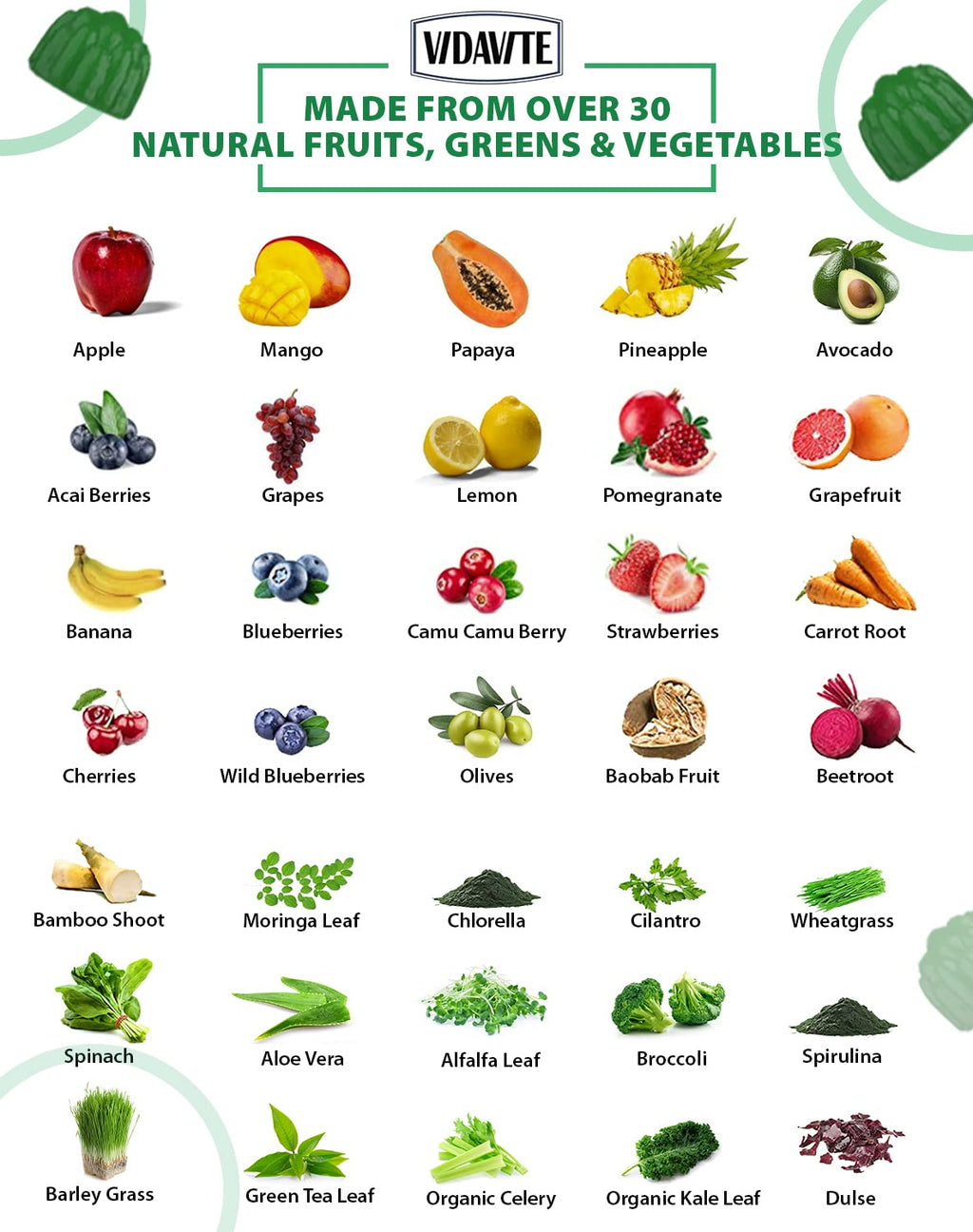 VIDAVITE Super Greens Gummies All-in-One Fruits & Veggies

