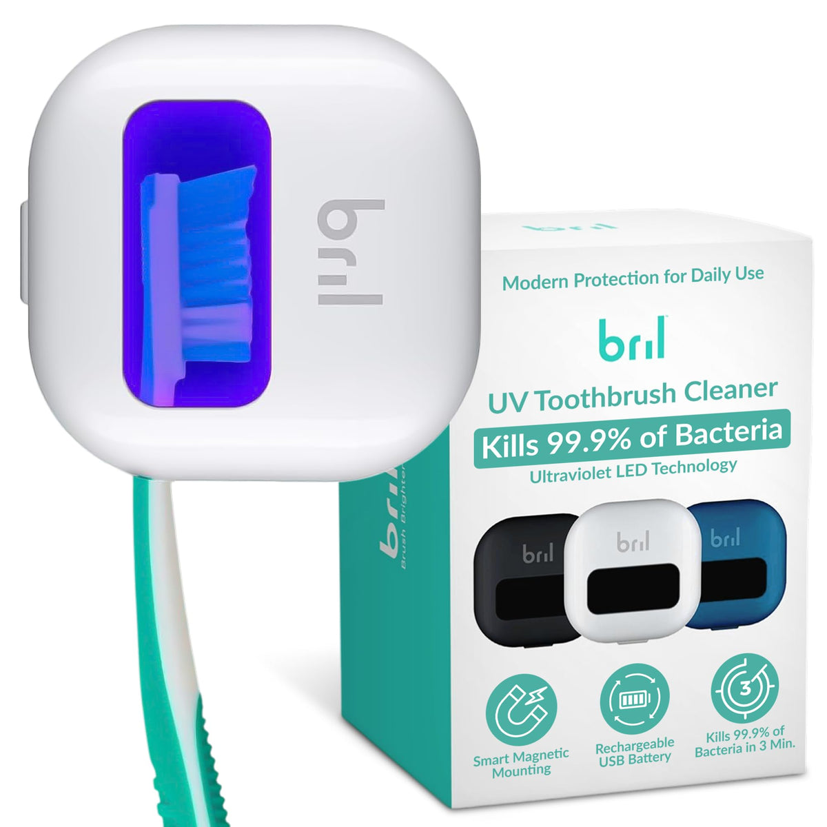 Bril UV-C Toothbrush Sanitizer and Holder, Wall Mounted, Rechargeable