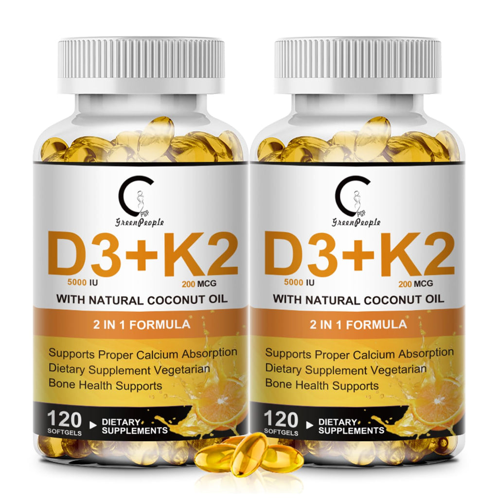 Vitamin D3 K2 Softgel Supplement with 5000 IU D3 and MK-7 K2 Plant-Based