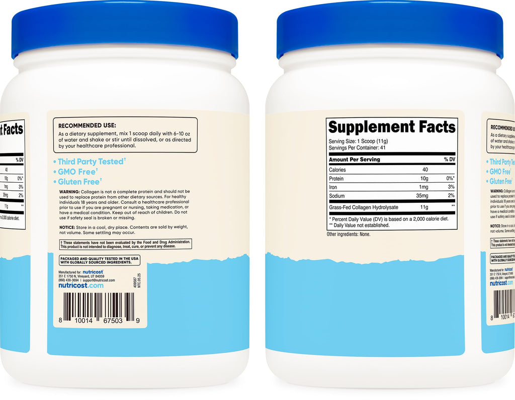Nutricost Collagen Peptides Powder Grass-Fed Unflavored

