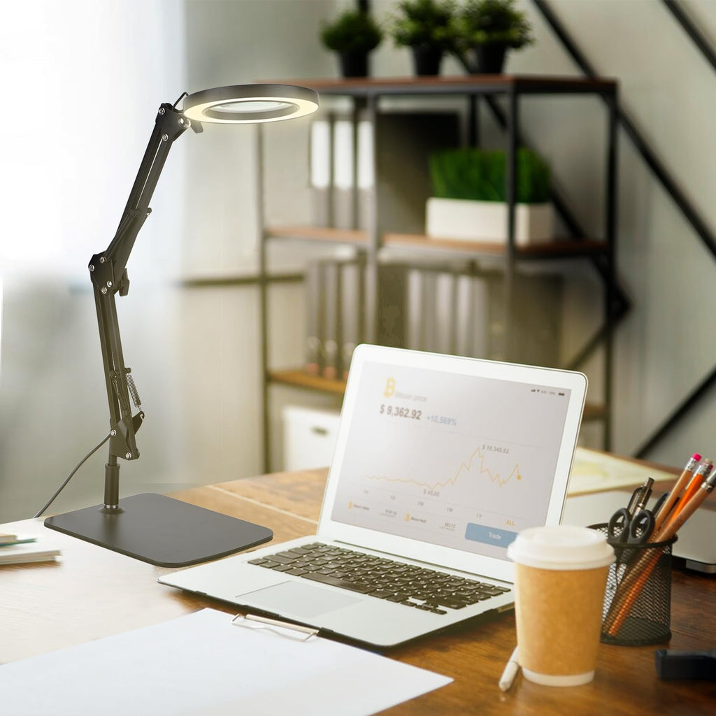 LED Magnifier Desk Lamp with 5-Dopter Lens - 3 Color Modes


