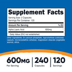 Nutricost Alpha Lipoic Acid 600mg Dietary Supplement

