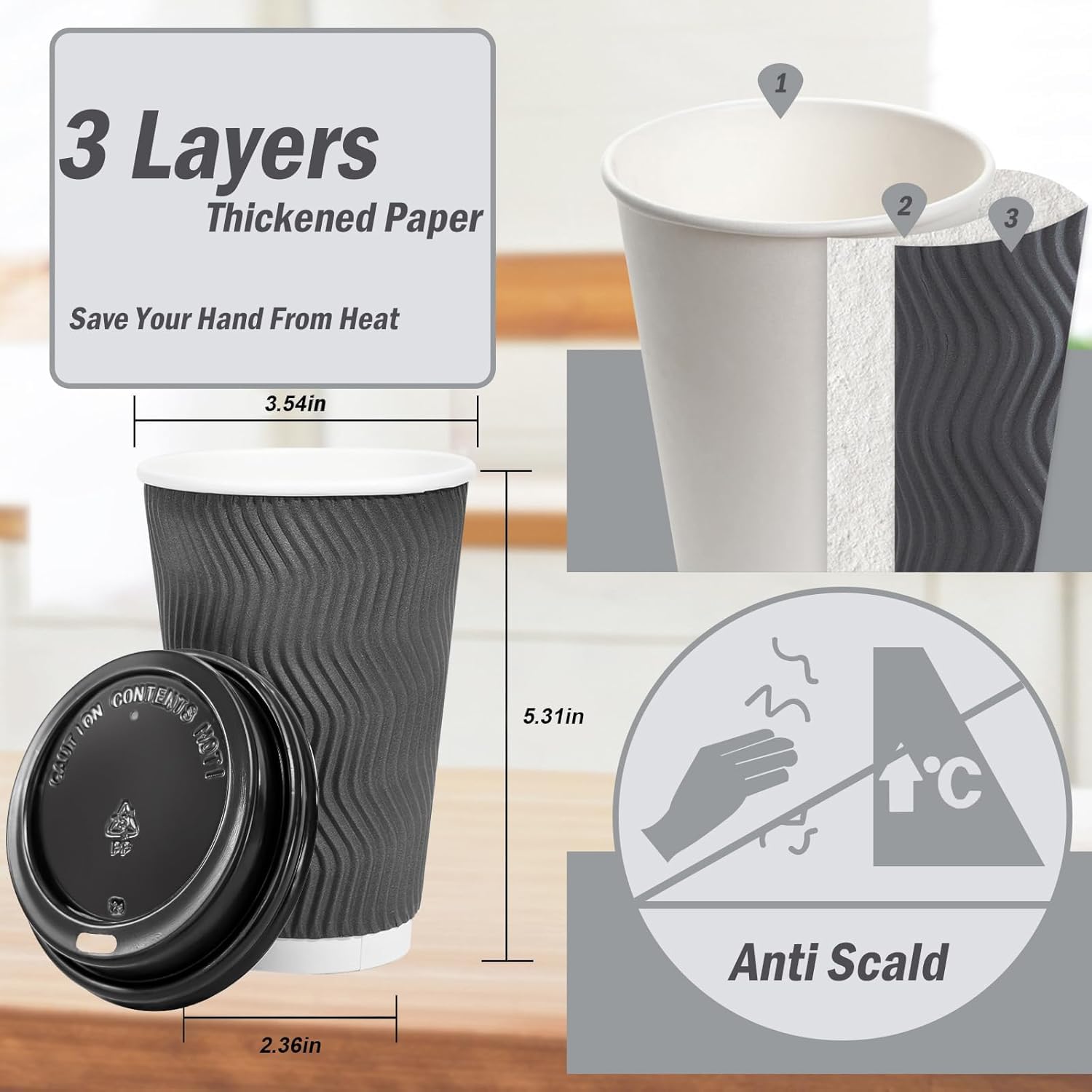 Lamosi Insulated Coffee Cups with Lids | To-Go Paper Cups

