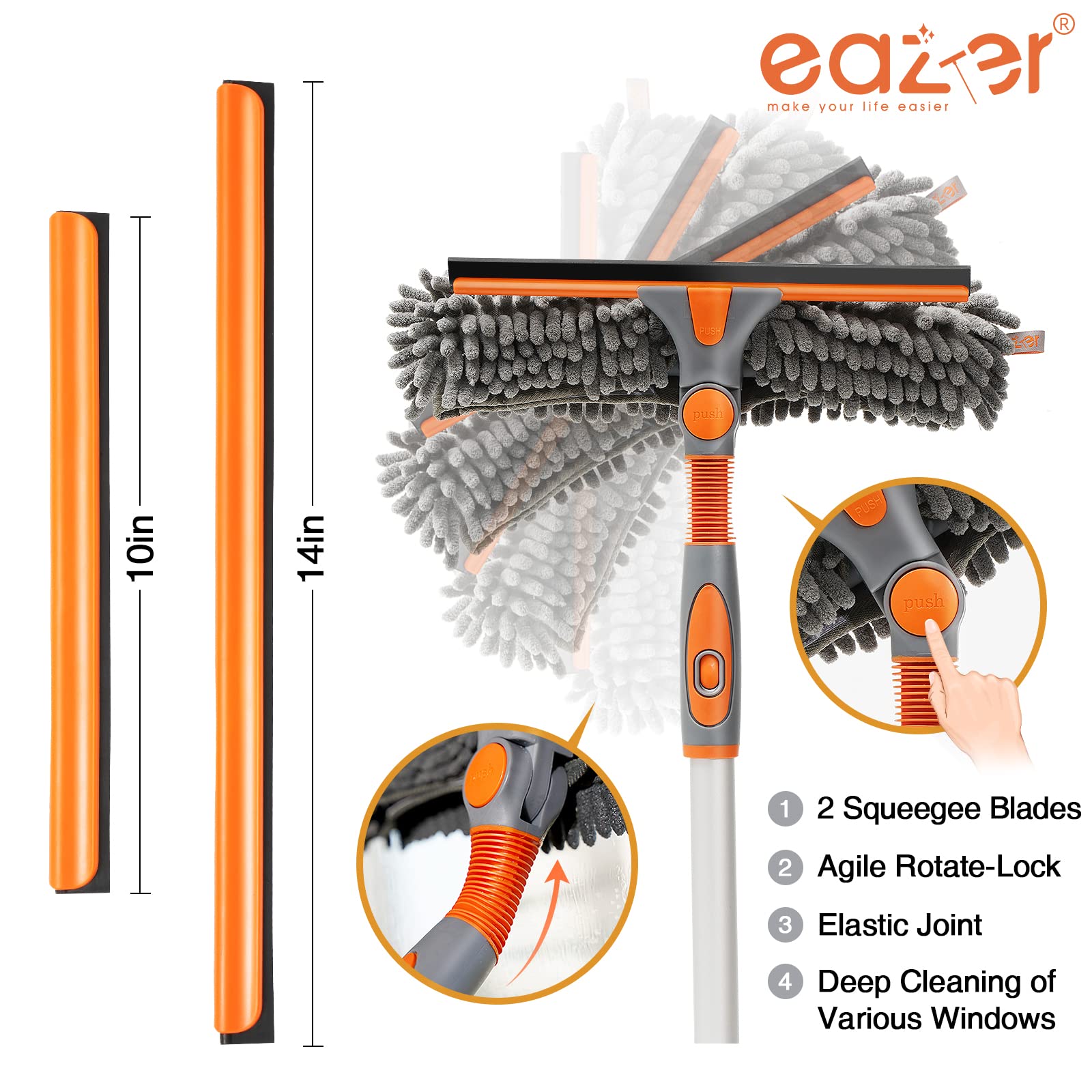 Window Cleaning Tool by Eazer 2-in-1 Rotatable Extension Pole

