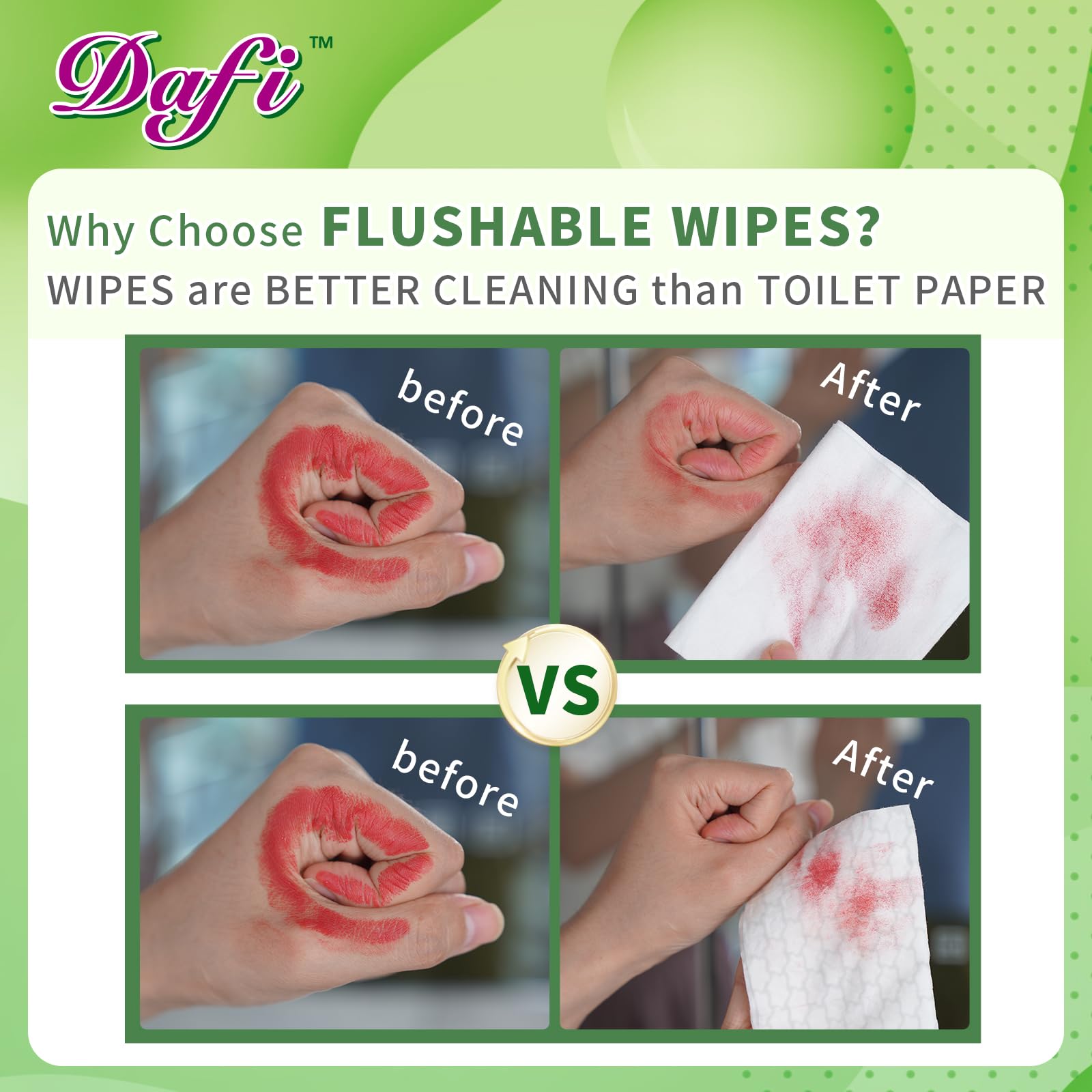 DAFI Flushable Wipes for Adults - Unscented Plant-Based

