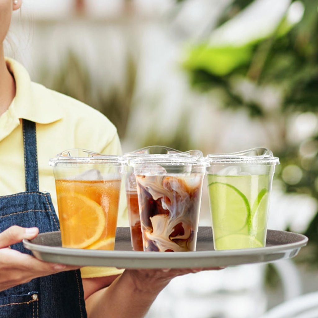 Dealusy Clear Plastic Cups with Lids | 100 Cups and Lids

