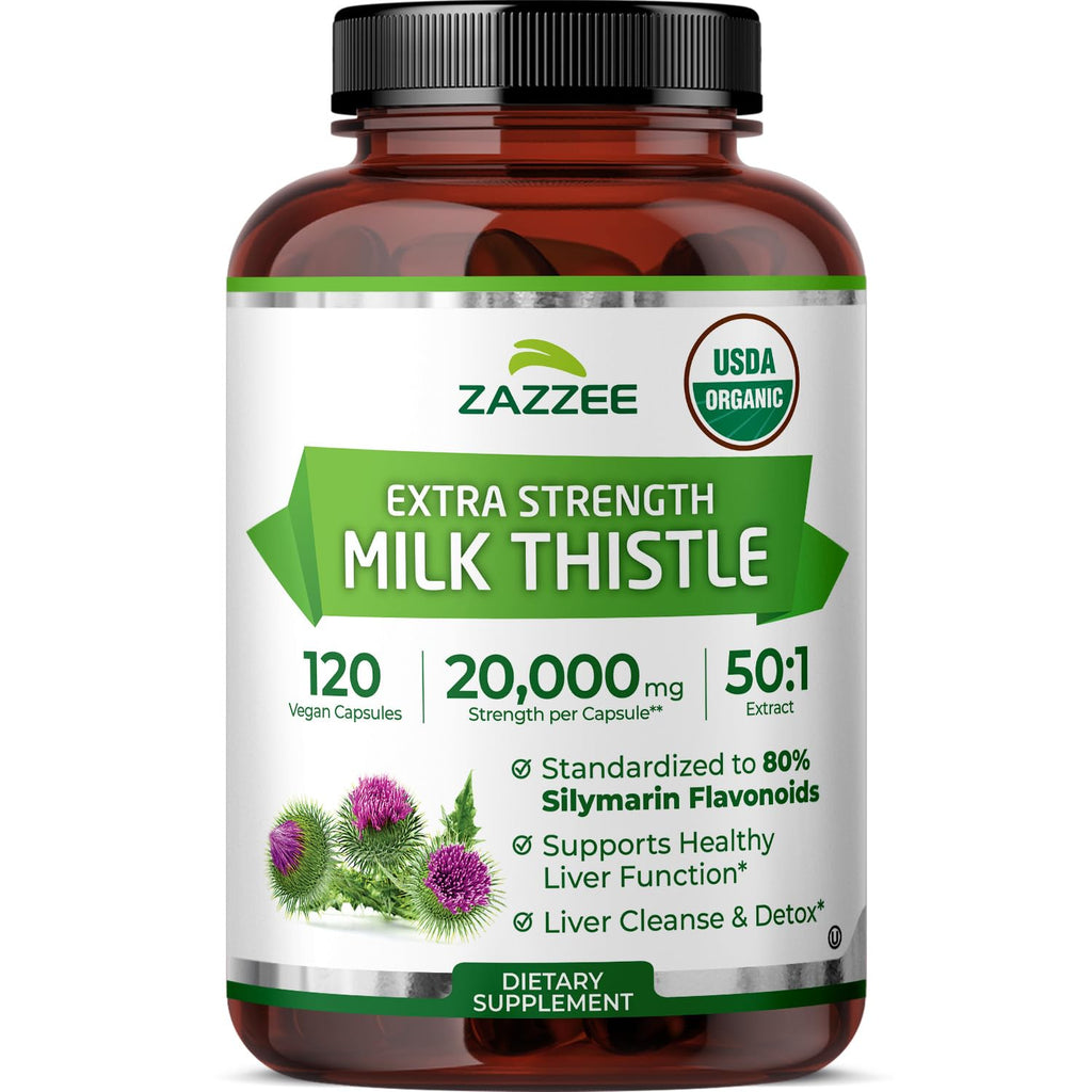 Zazzee USDA Organic Milk Thistle 50:1 Extract, 80% Silymarin, Vegan Capsules, Made in USA