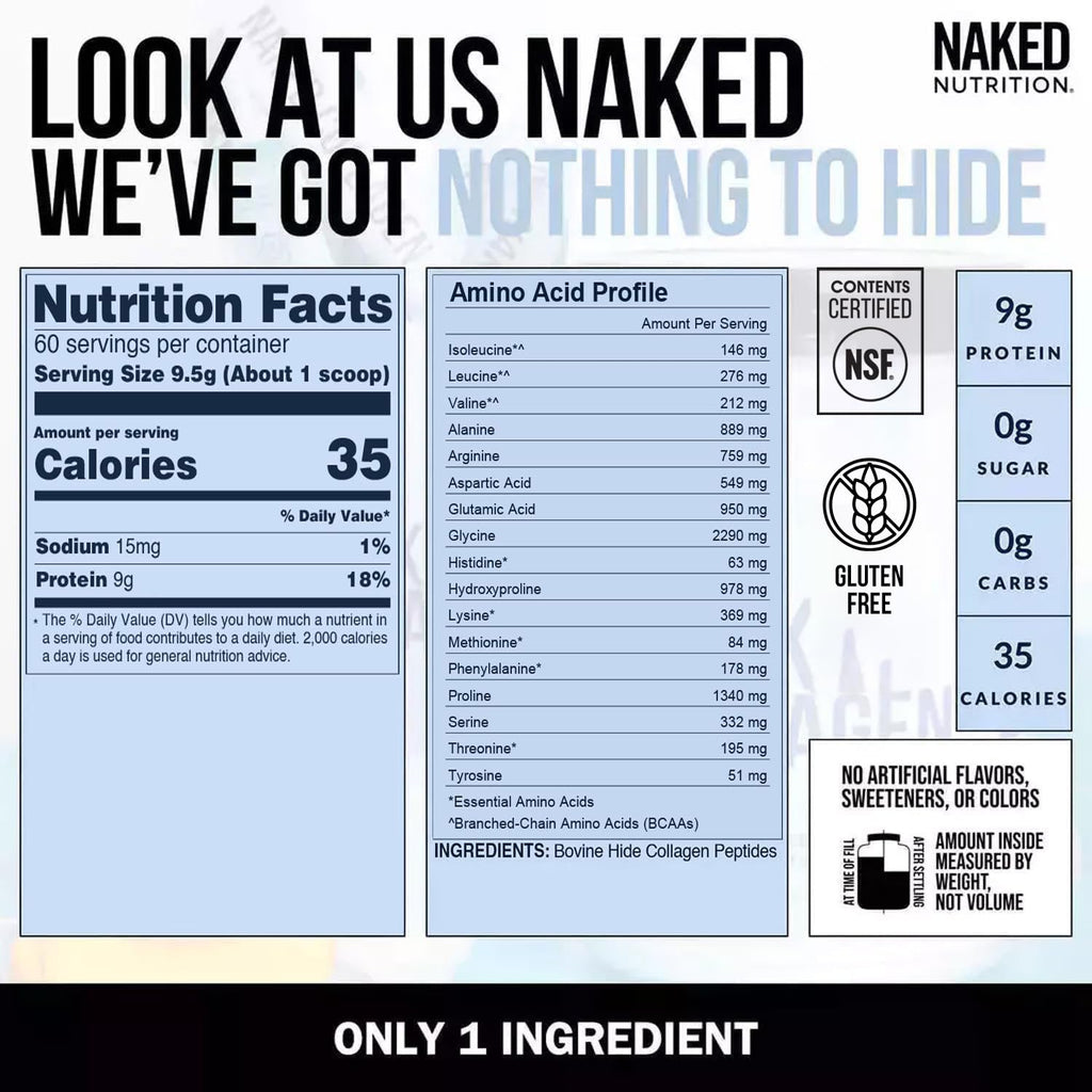 NAKED Collagen Peptides Protein Powder - Grass-Fed NSF Certified

