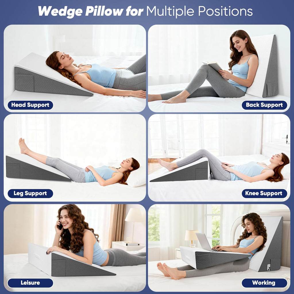 Bed Wedge Pillow with Memory Foam Top for Reading and Sleep

