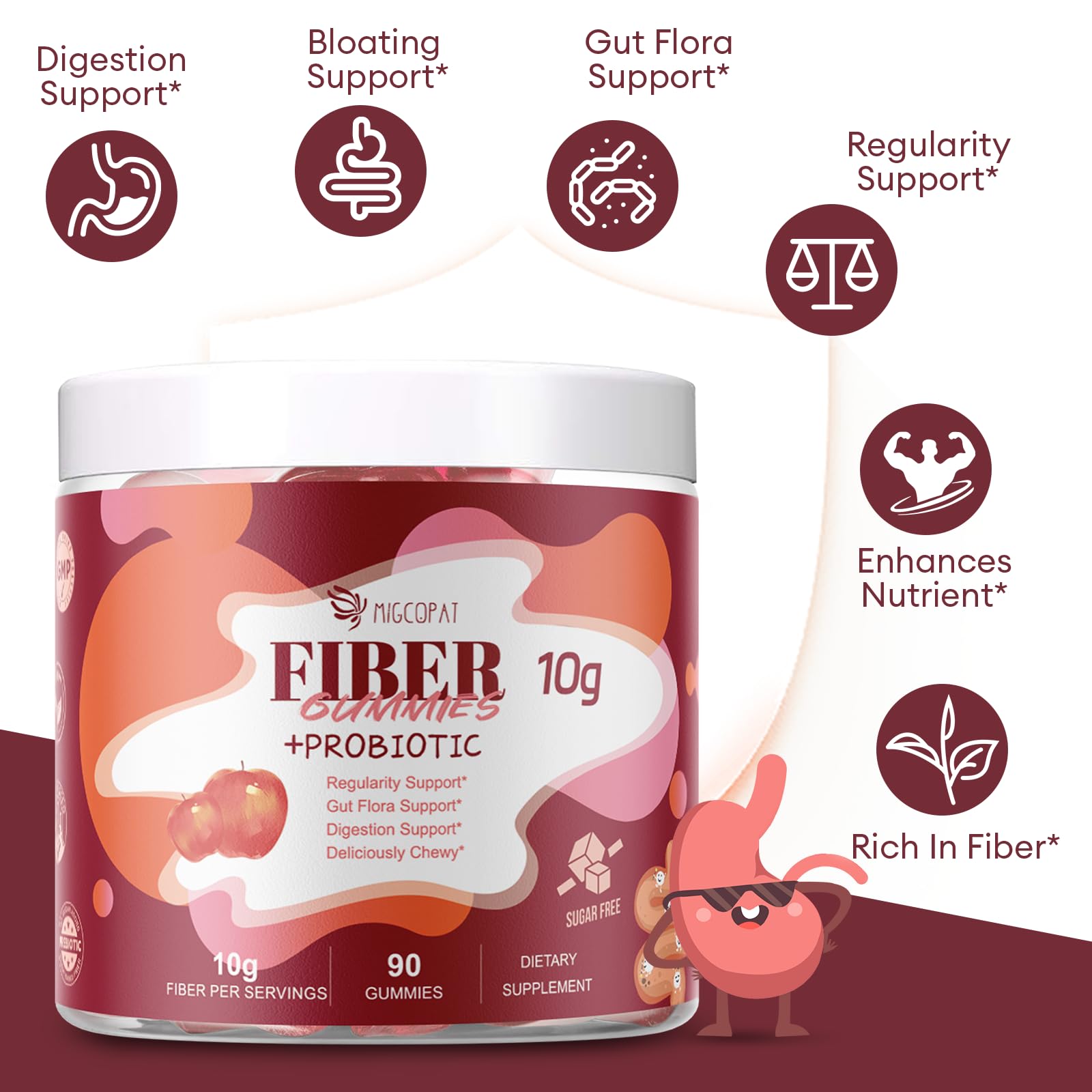 Migcopat Fiber Gummies with Probiotics | Digestive Health

