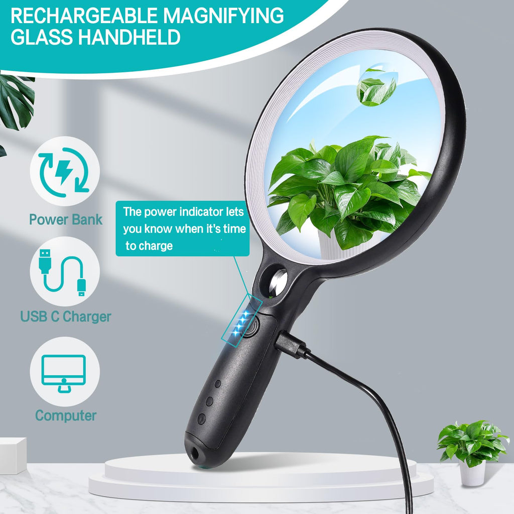 Lighted Magnifying Glass 5.2-Inch with Rechargeable Battery


