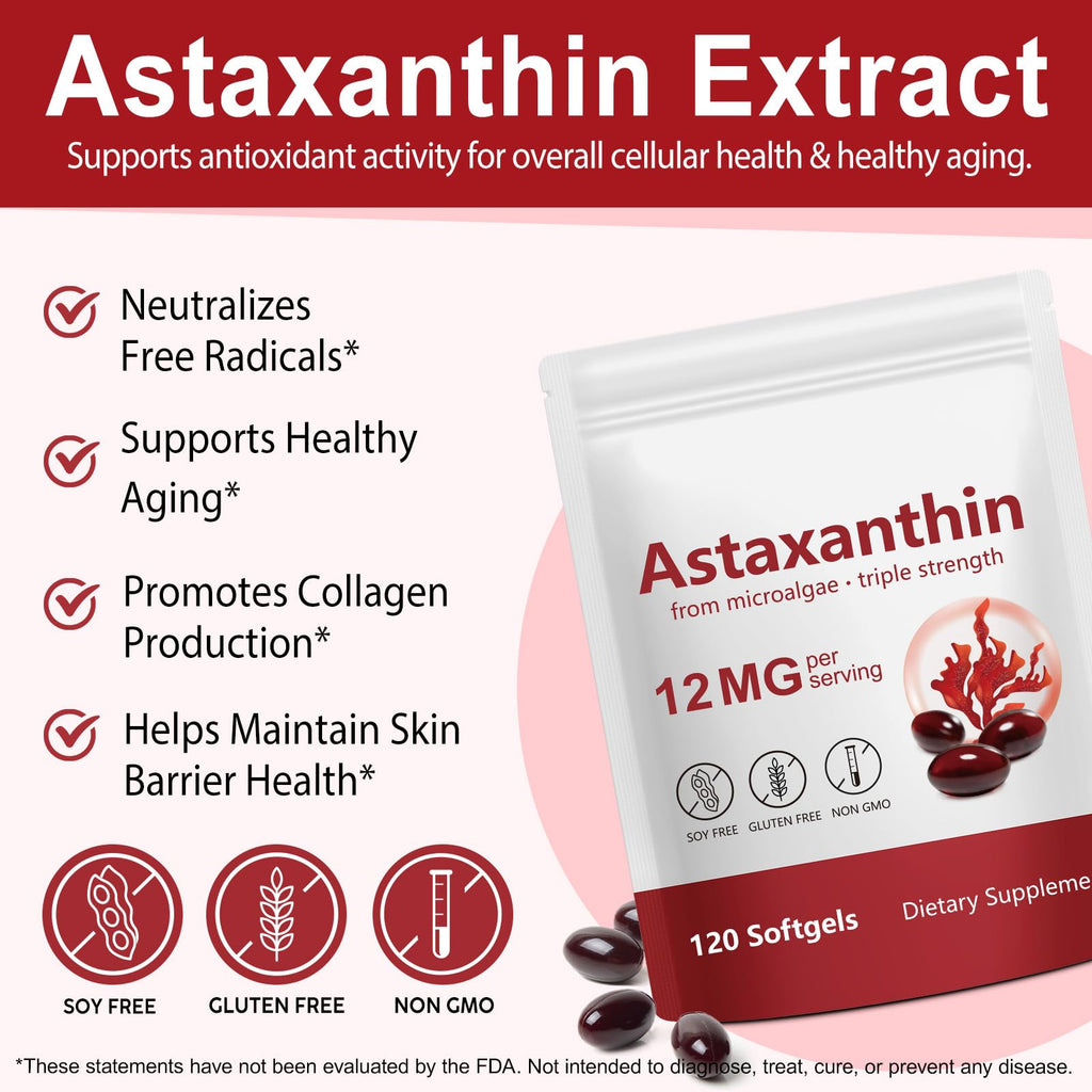 Xaarty Astaxanthin 12mg Natural Antioxidant Supplement

