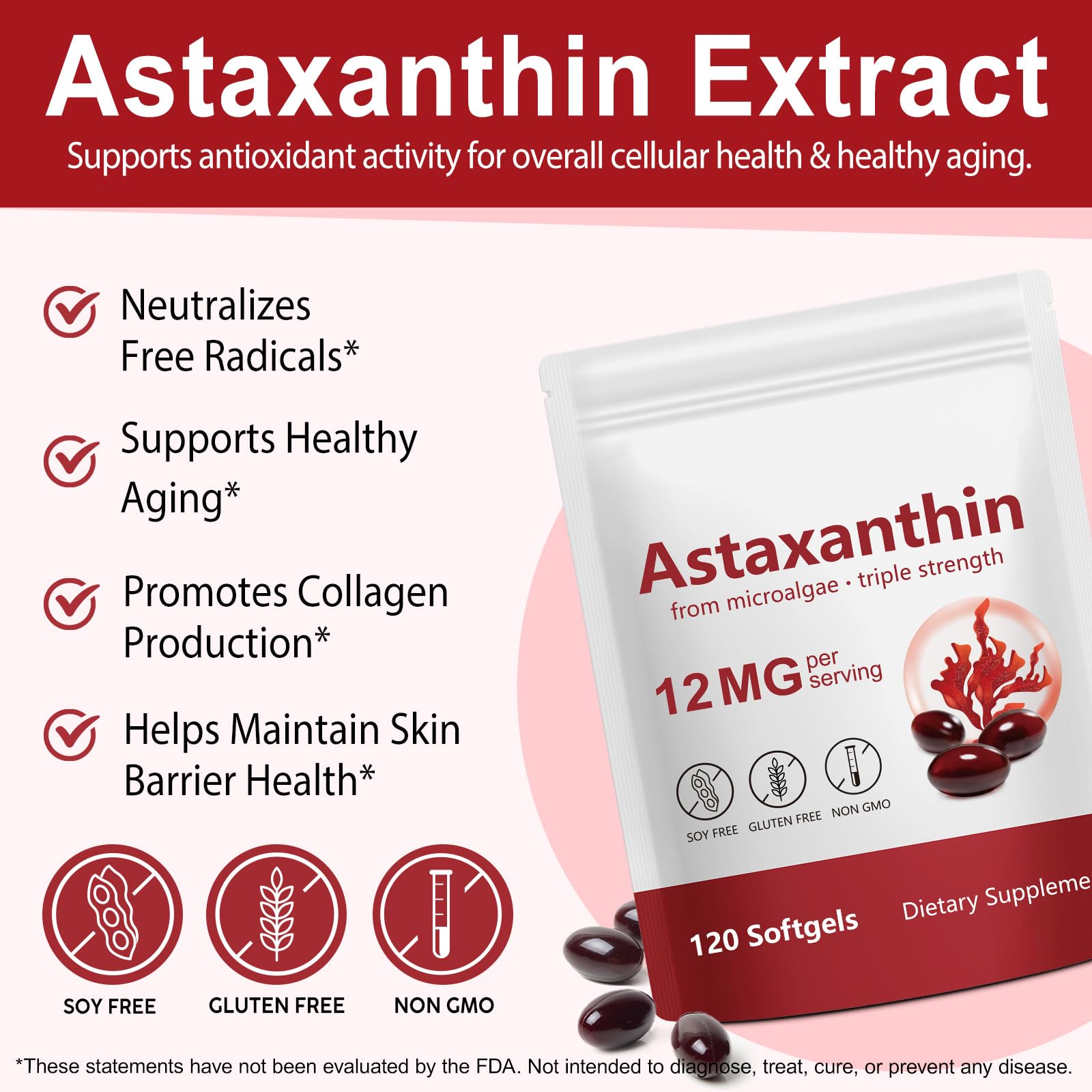 Xaarty Astaxanthin 12mg Natural Antioxidant Supplement

