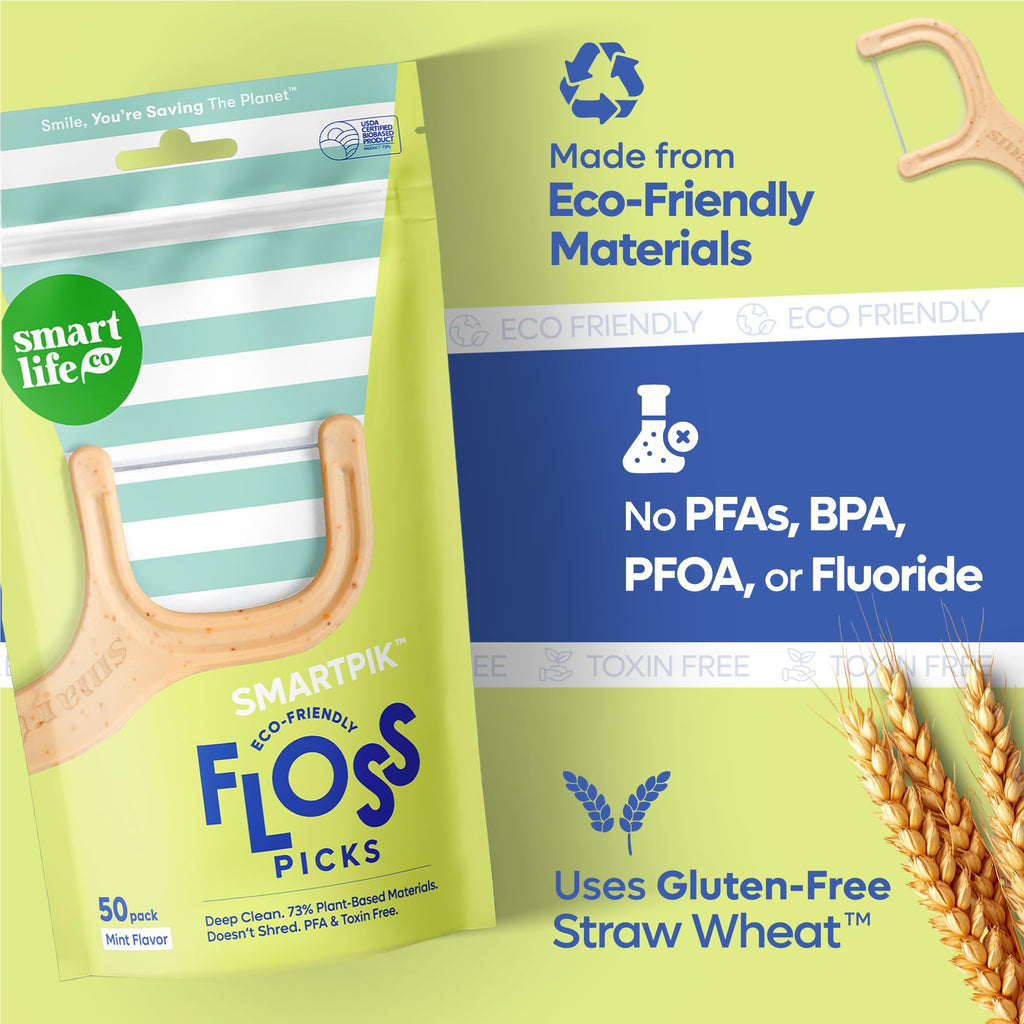 SmartLifeco Eco-Friendly Dental Floss Picks Mint Straw-Wheat


