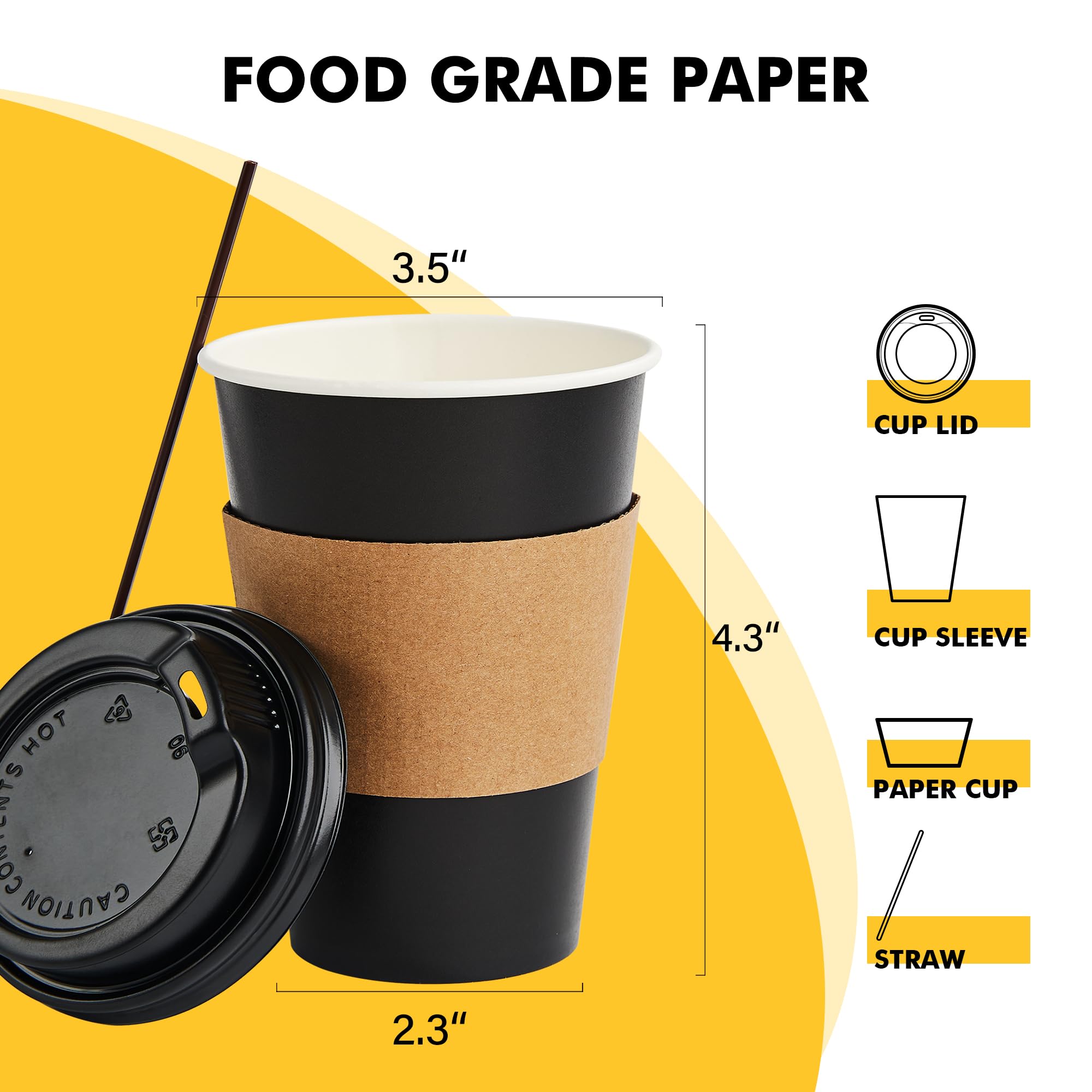 RACETOP Disposable Coffee Cups with Lids and Sleeves

