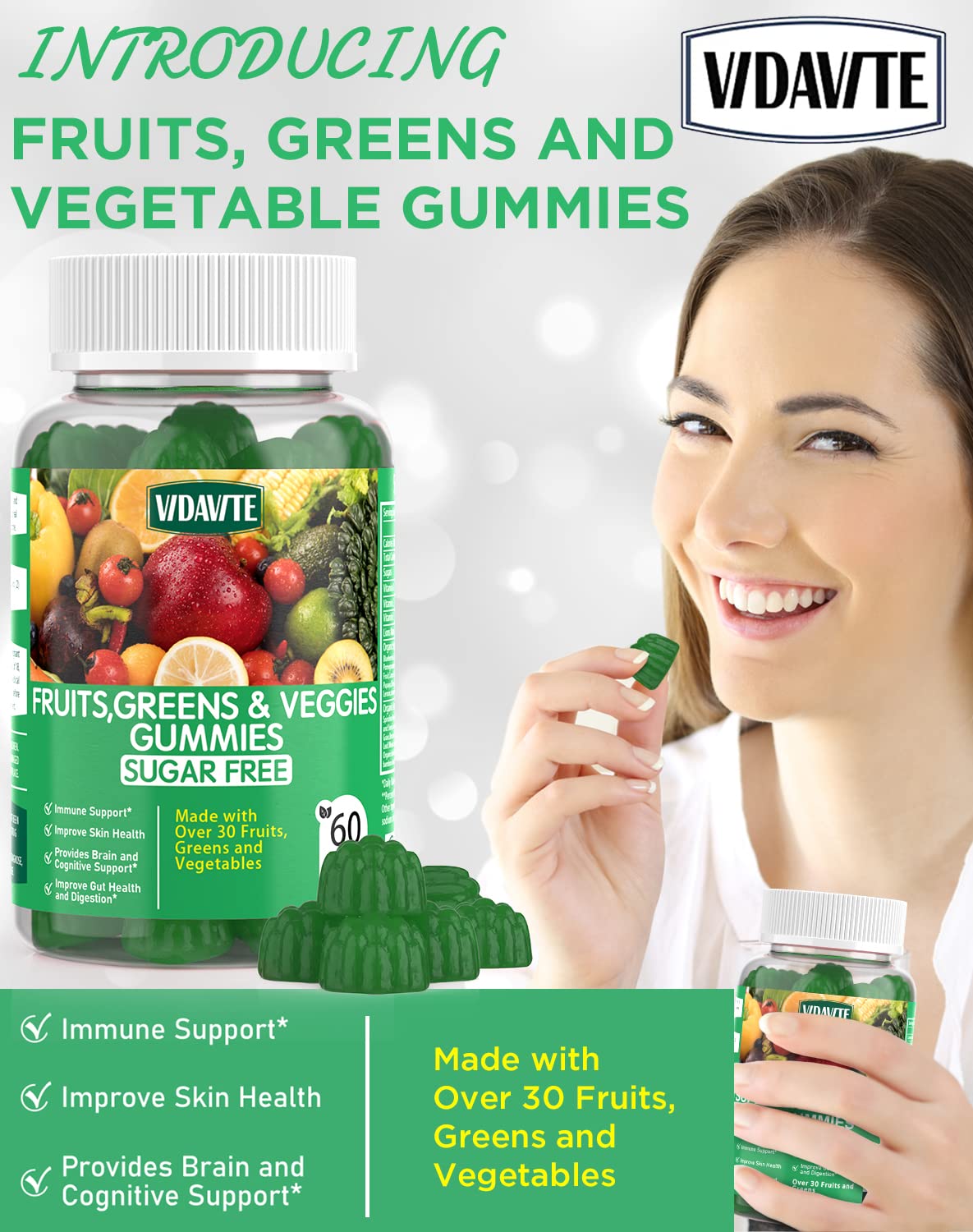 VIDAVITE Super Greens Gummies All-in-One Fruits & Veggies

