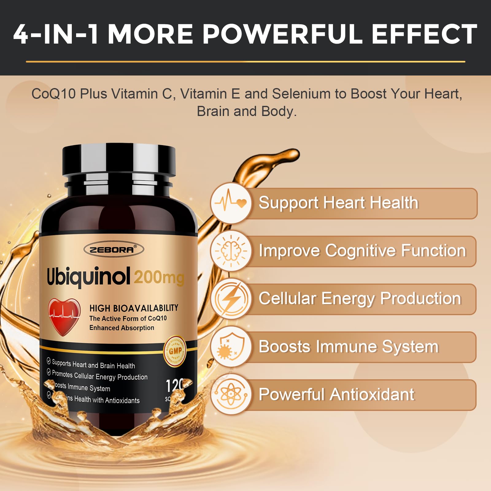 ZEBORA Ubiquinol CoQ10 Softgels for Heart Health

