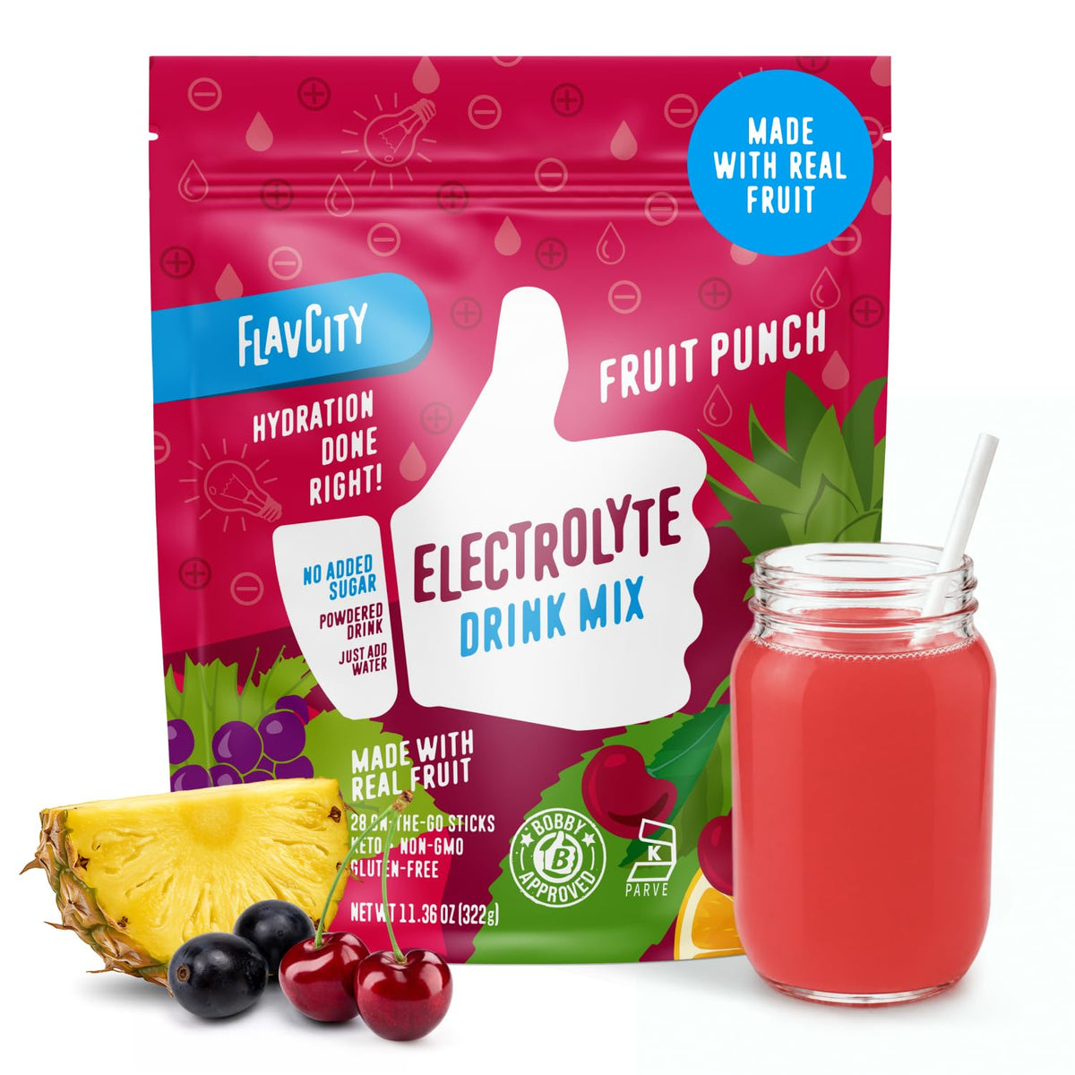 FlavCity Electrolytes Powder for Hydration with Real Fruit & Sea Salt