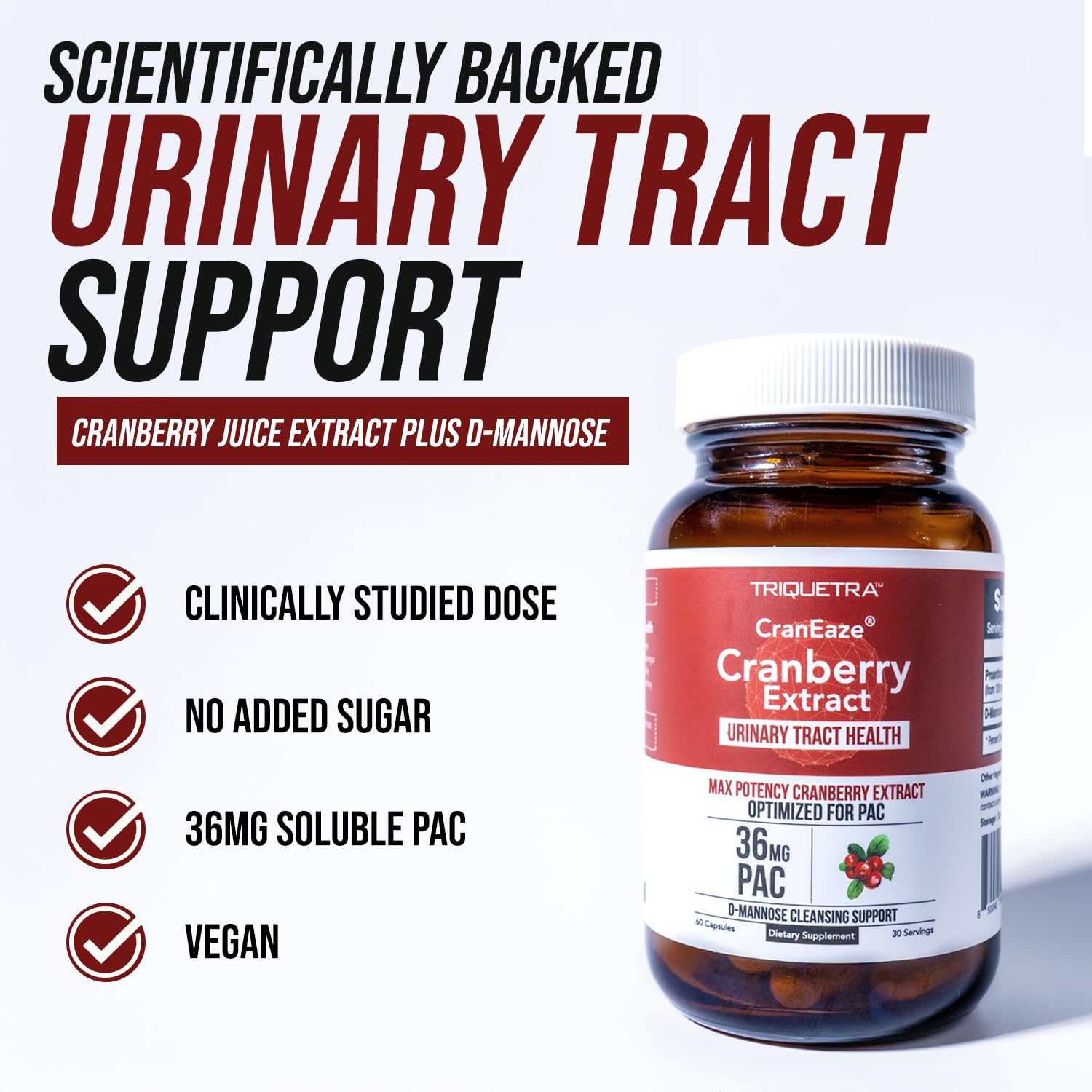 CranEaze Cranberry D-Mannose Urinary Tract Health Supplement

