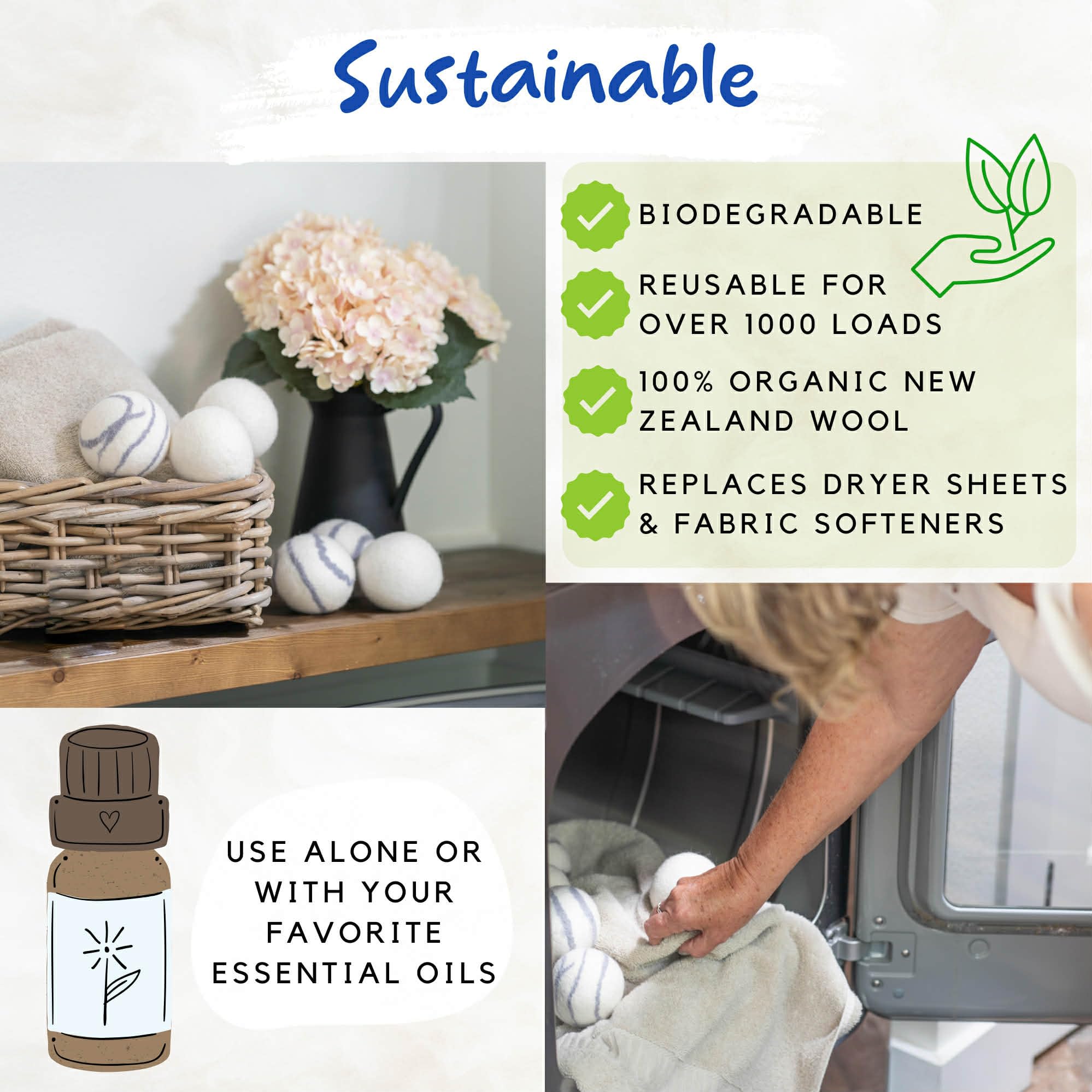 Organic Wool Dryer Balls for Laundry

