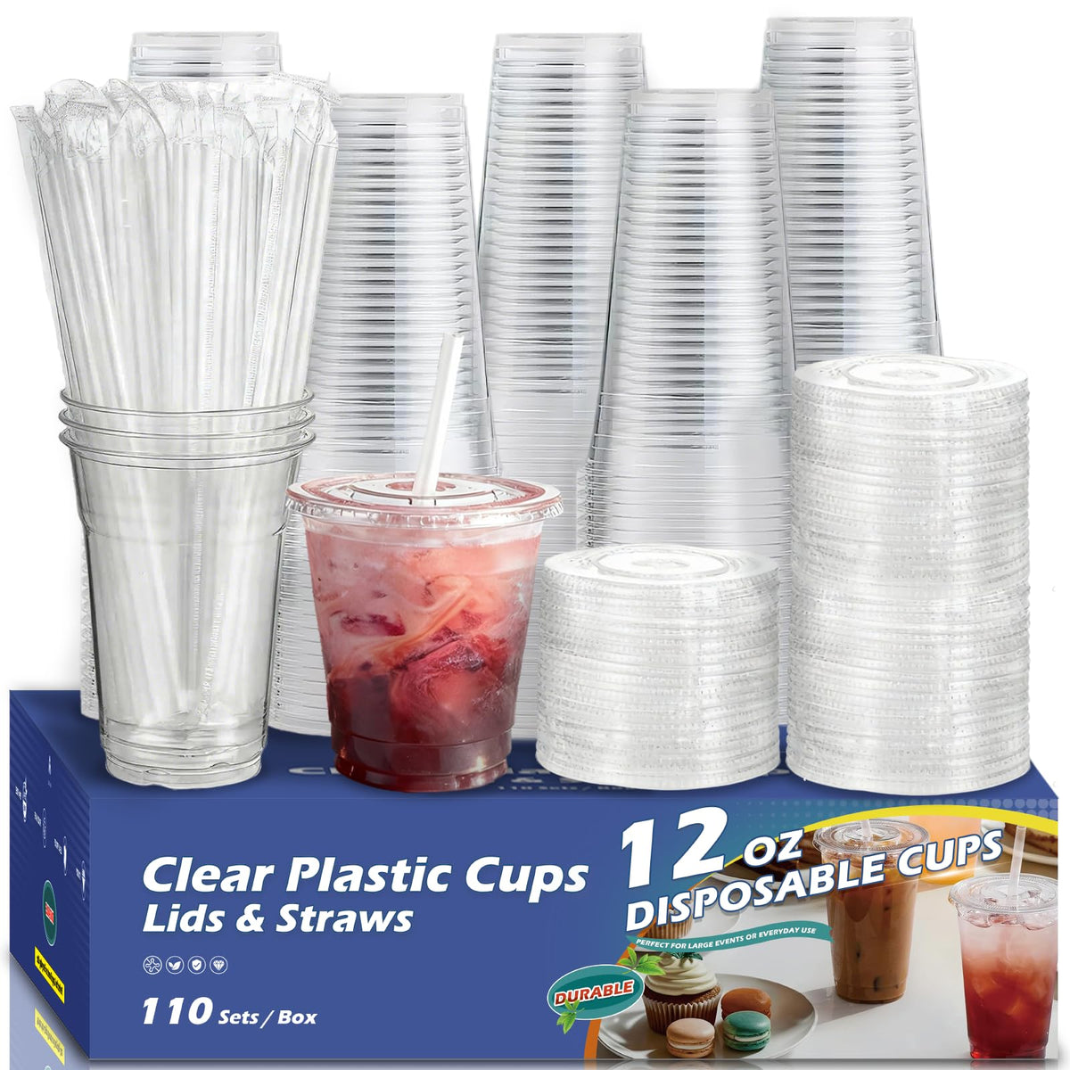 Voatree Disposable Cups with Lids and Straws, BPA-Free