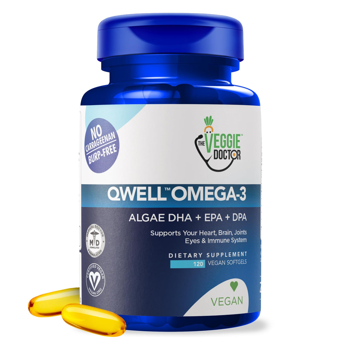 QWELL Vegan Omega-3 Algae Oil Capsules with DHA EPA DPA