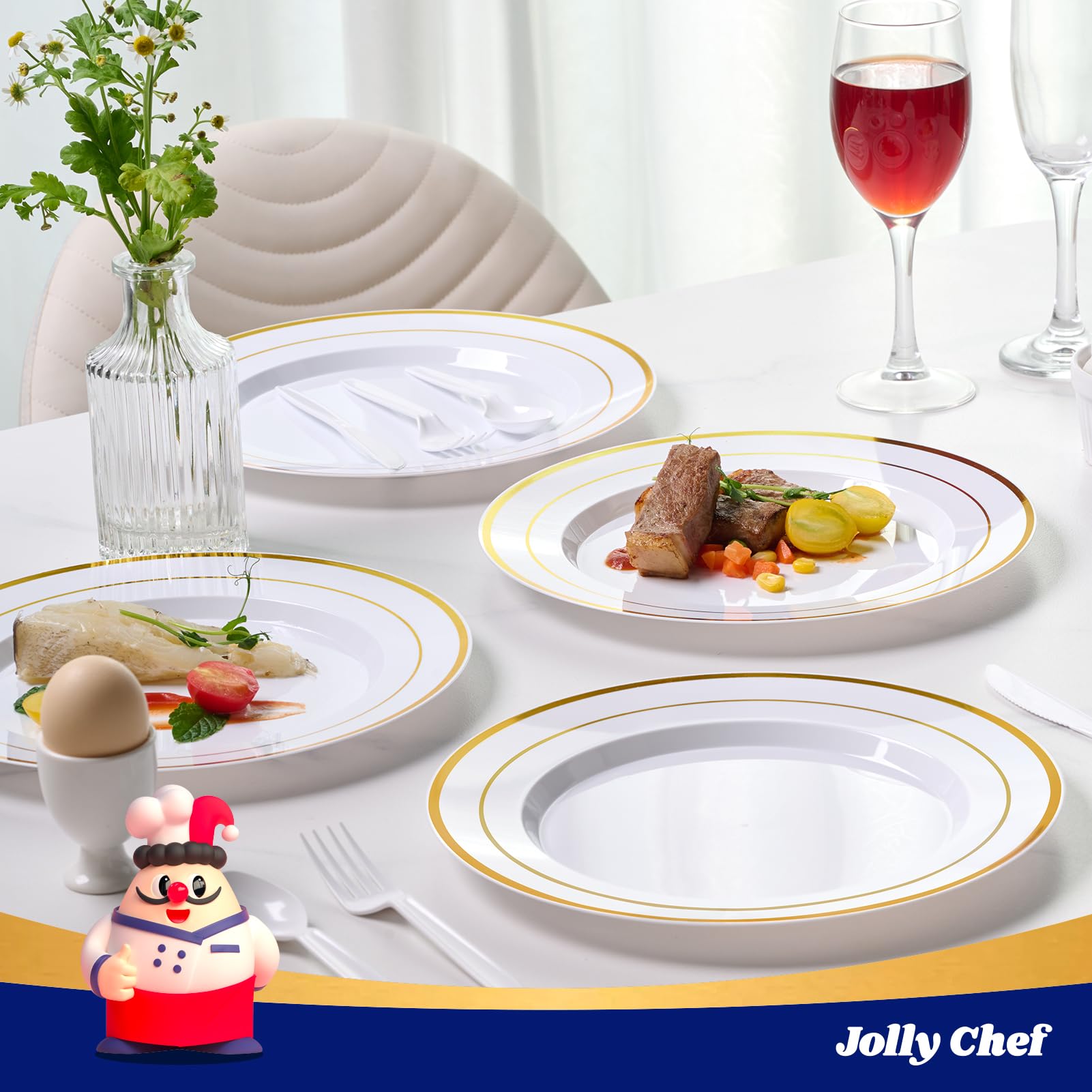 JOLLY CHEF Disposable Plastic Plates – 10 Inch

