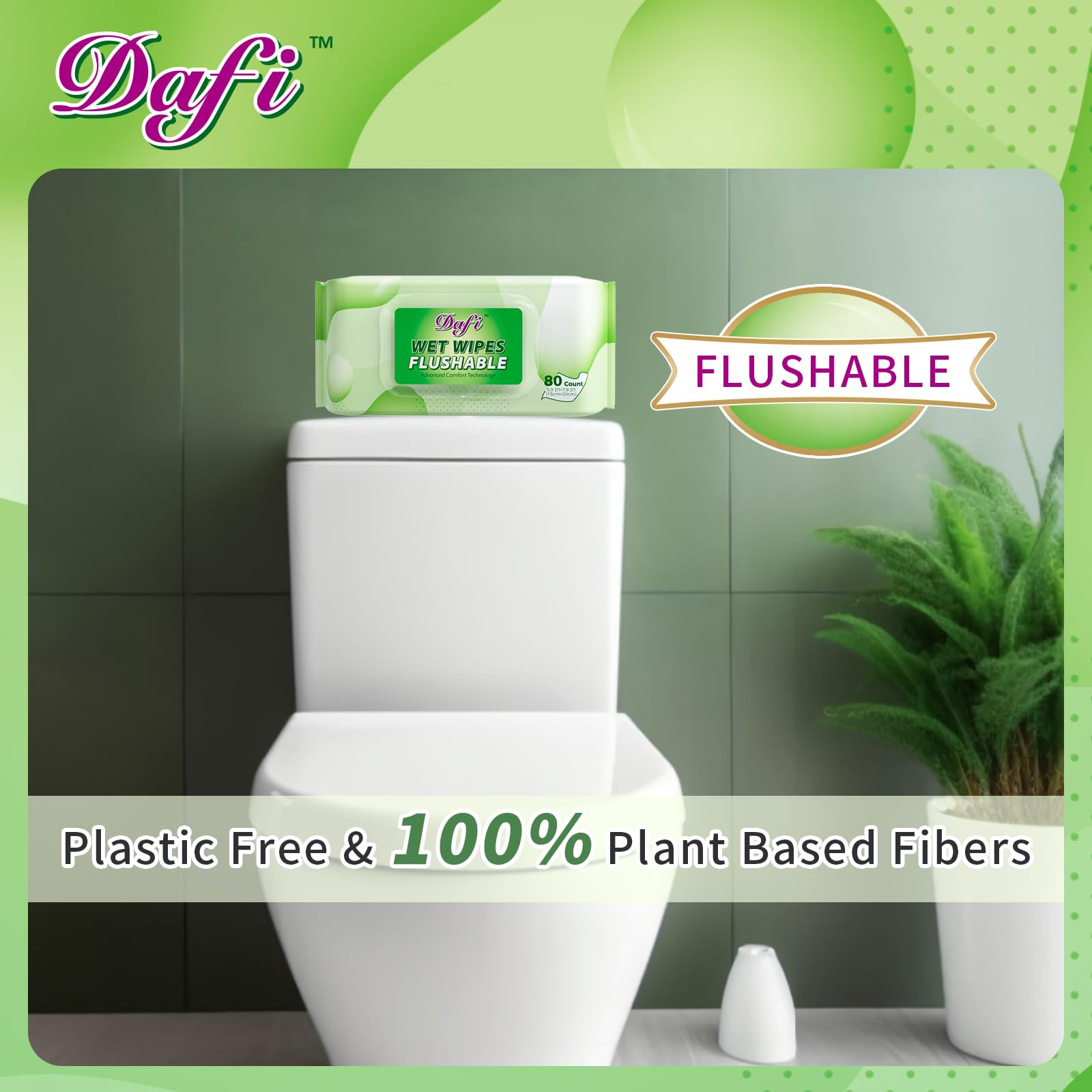 DAFI Flushable Wipes for Adults - Unscented Plant-Based

