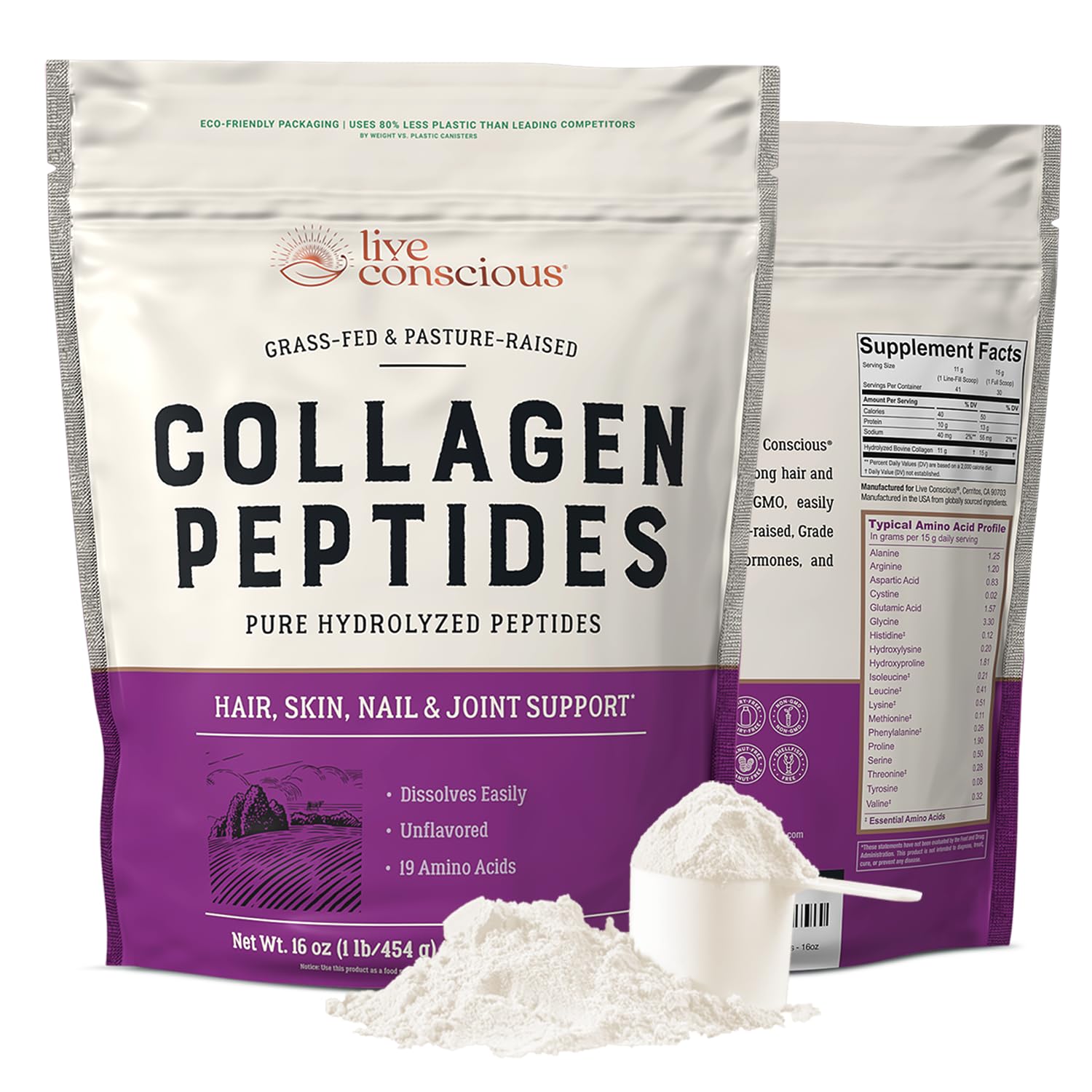 Live Conscious Collagen Peptides Powder – Type I & III

