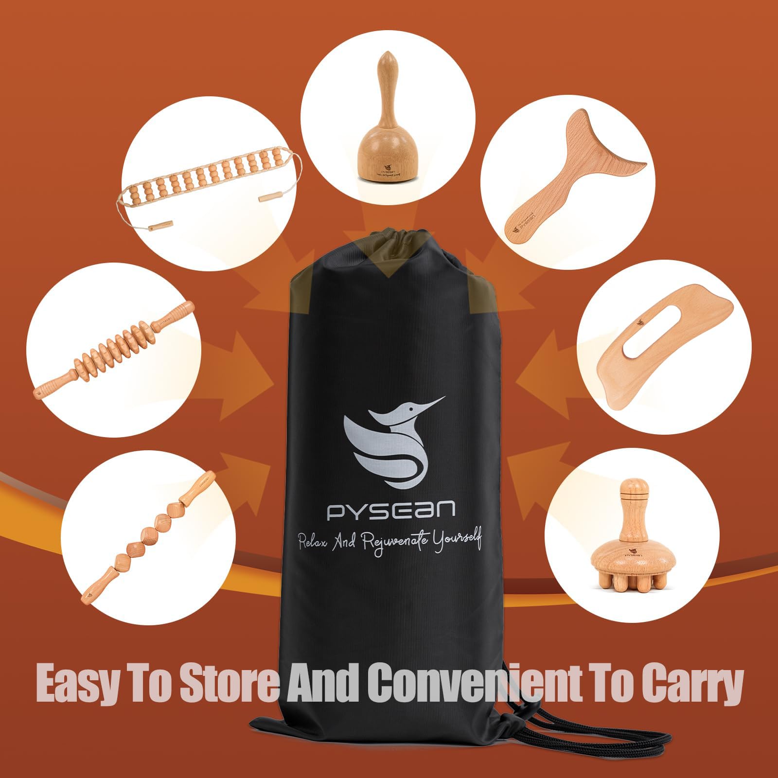 Wooden Massage Tool Kit for Home Use | Manual Included

