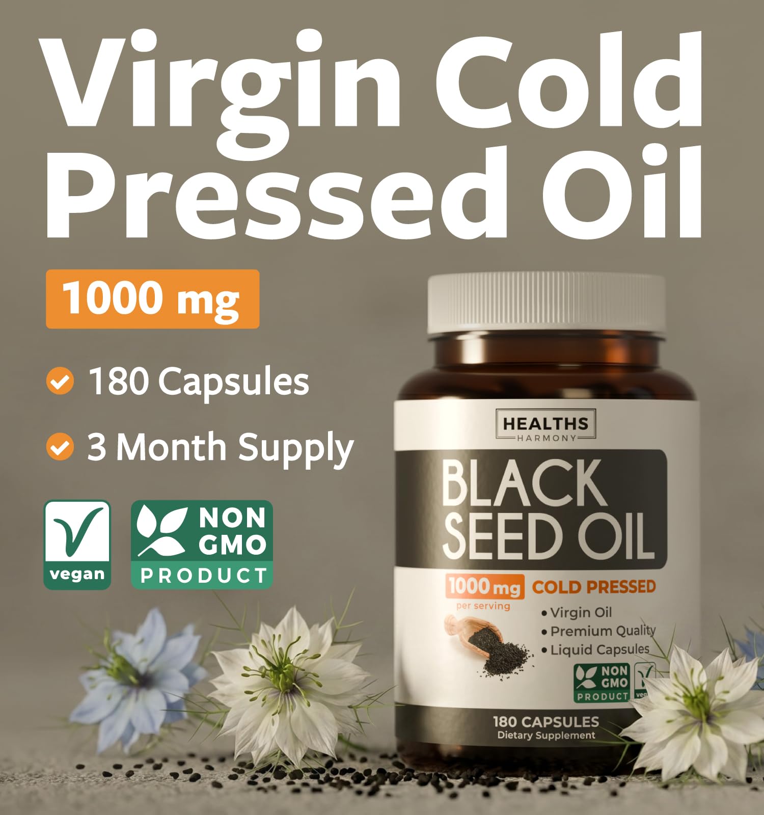 Black Seed Oil Softgels - Non-GMO Vegan Vitamin E

