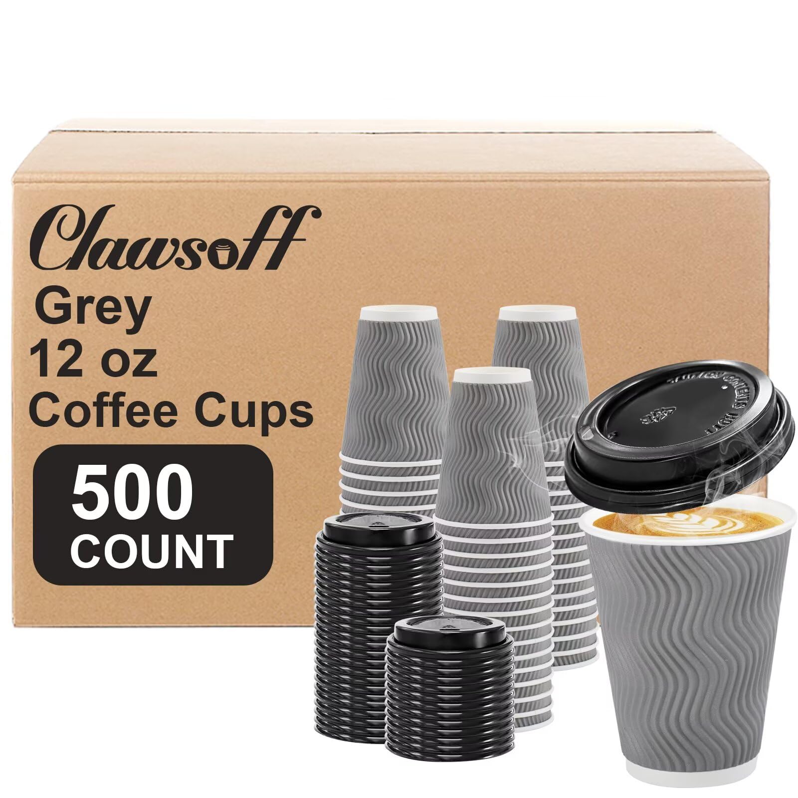 Clawsoff Disposable Coffee Cups with Lids – Insulated Ripple Wall To-Go