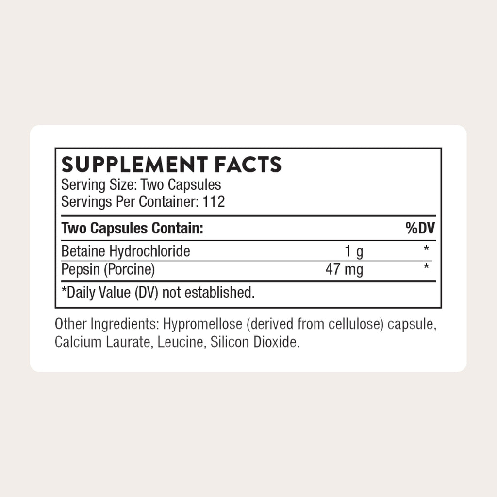 THORNE Betaine HCl & Pepsin Digestive Enzyme Supplement

