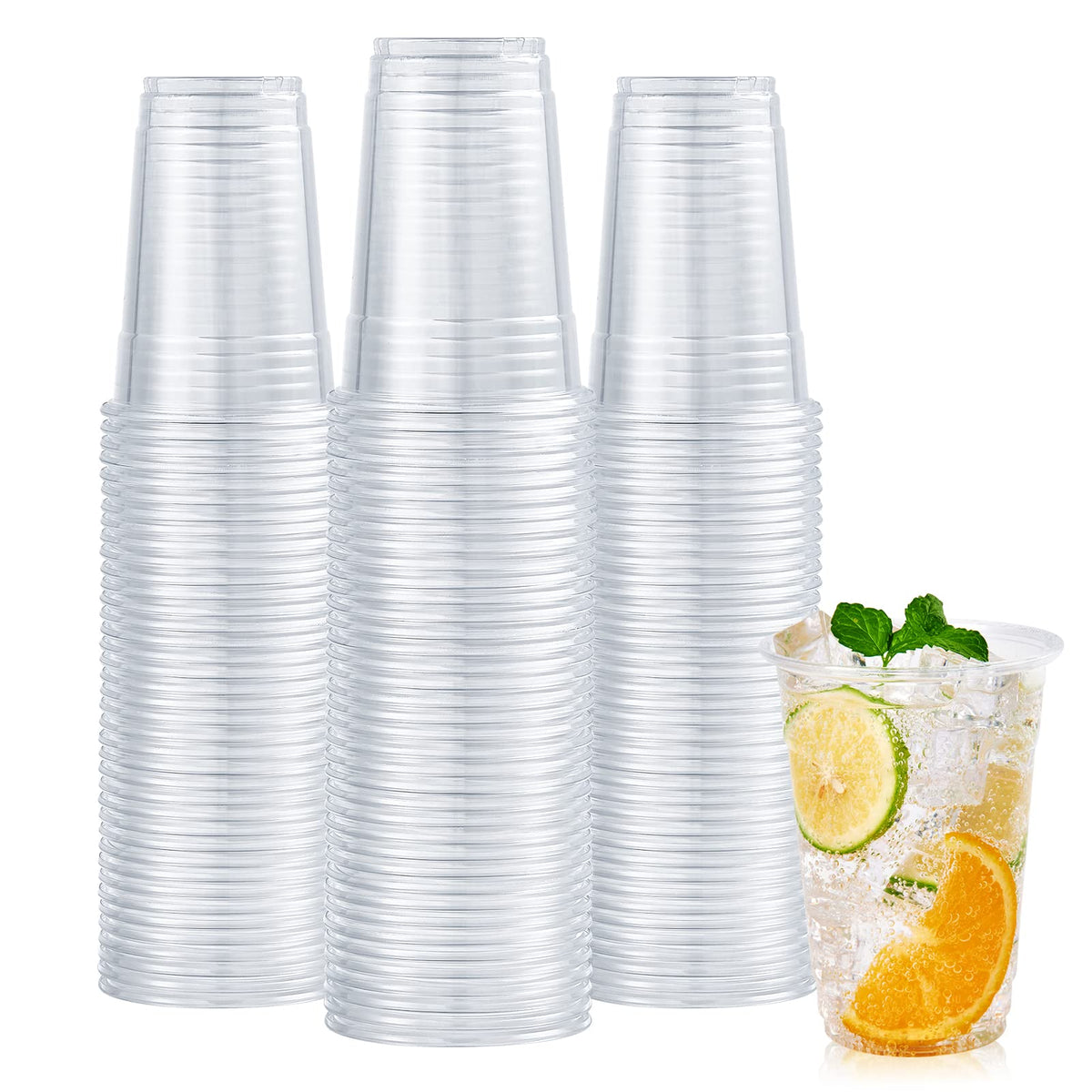 Turbo Bee Clear PET Plastic Cups, Disposable Crystal Drinking Cups