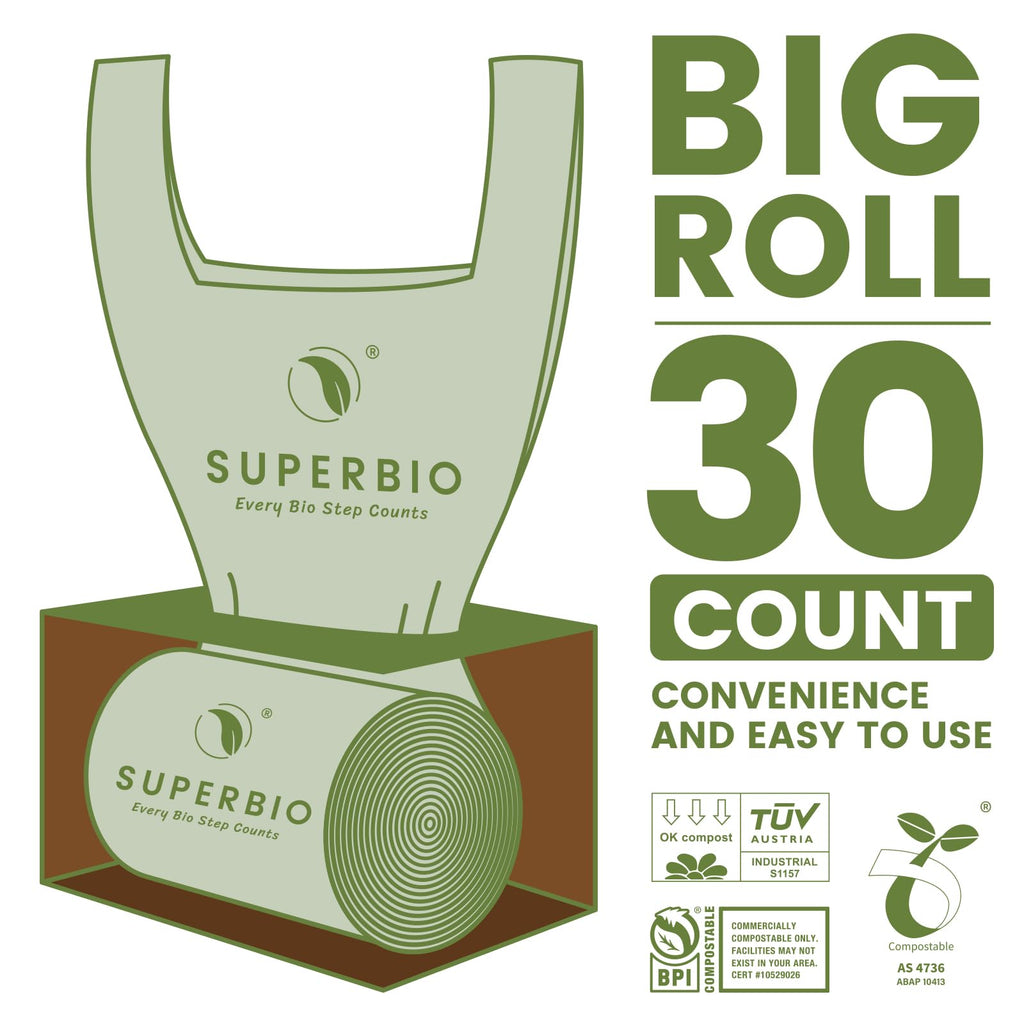 SUPERBIO Compostable Kitchen Waste Bags with Handles

