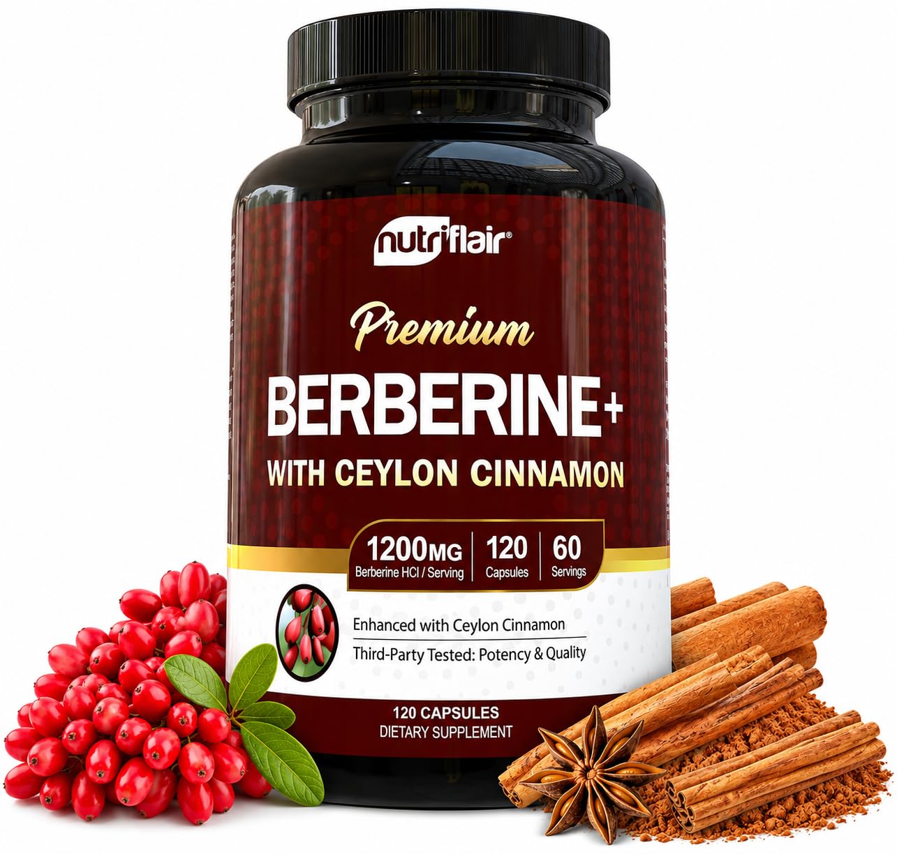 NutriFlair Berberine HCl with Cinnamon Capsules

