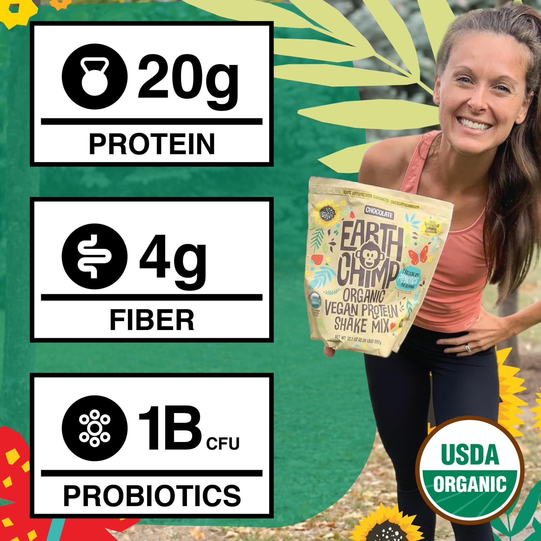 EarthChimp Organic Vegan Protein Powder with Probiotics

