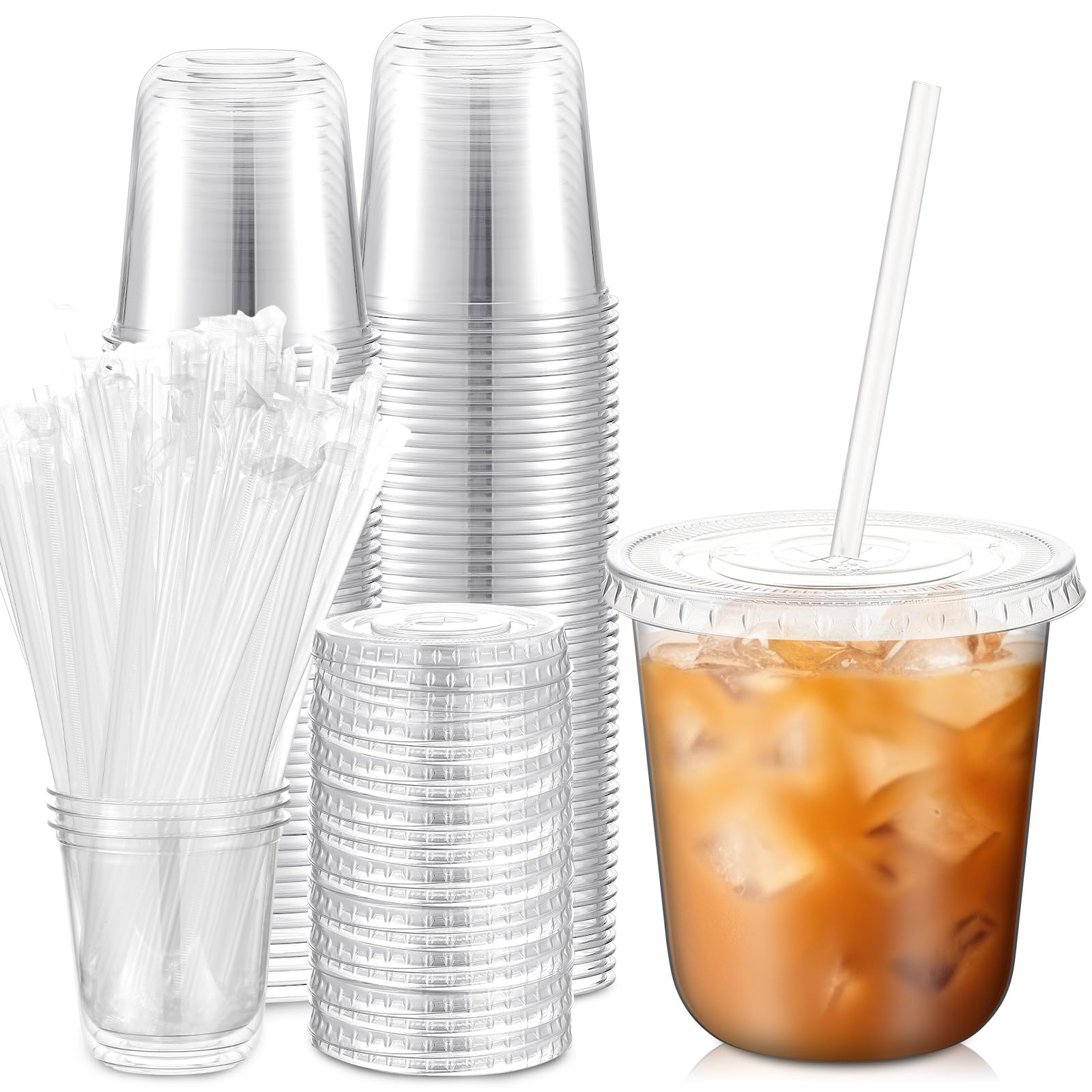 Ziliny PET Cups with Lids and Straws – Disposable Drink Cups