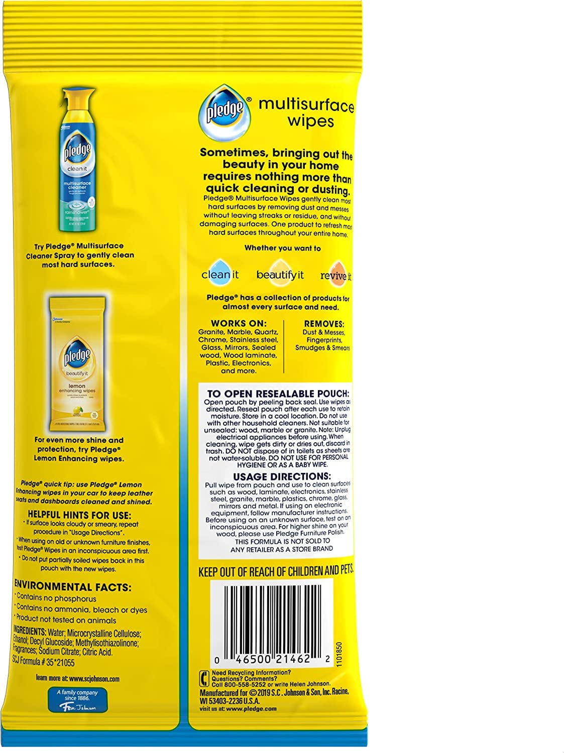 Pledge Multi-Surface Furniture Polish Wipes - Fresh Citrus

