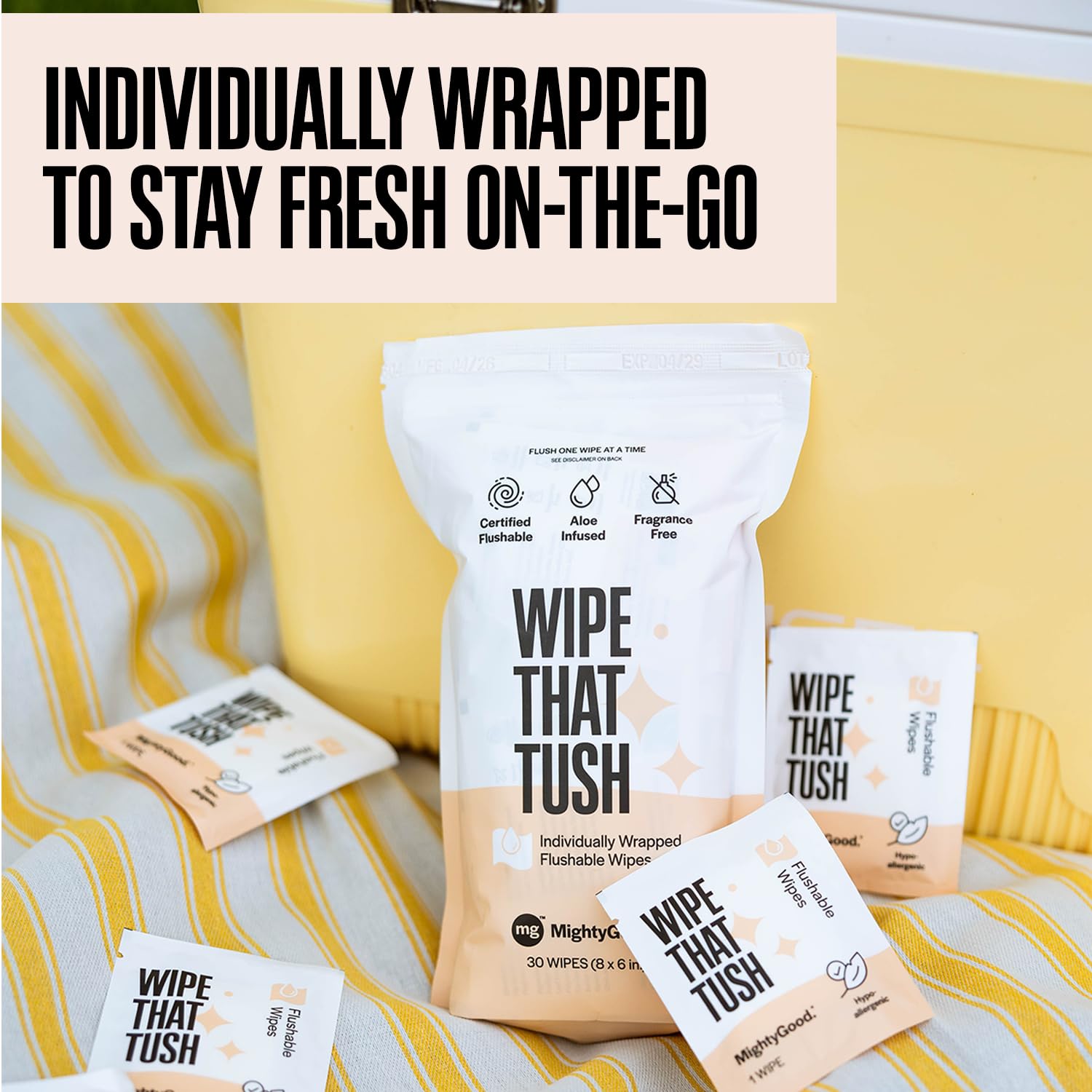 Wipe That Tush Flushable Wipes On-The-Go|Hypoallergenic Aloe

