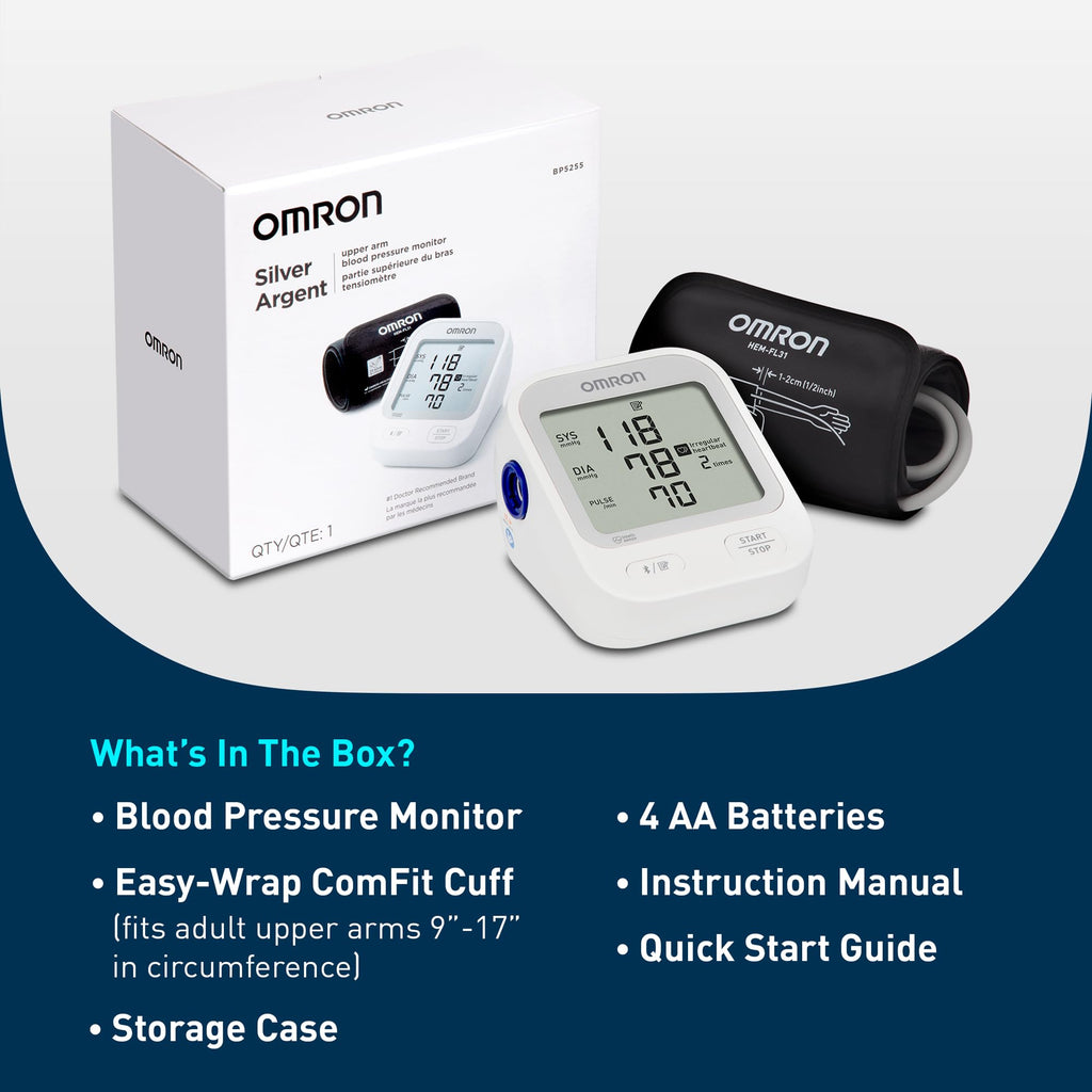 OMRON Silver Upper Arm Blood Pressure Monitor with Bluetooth

