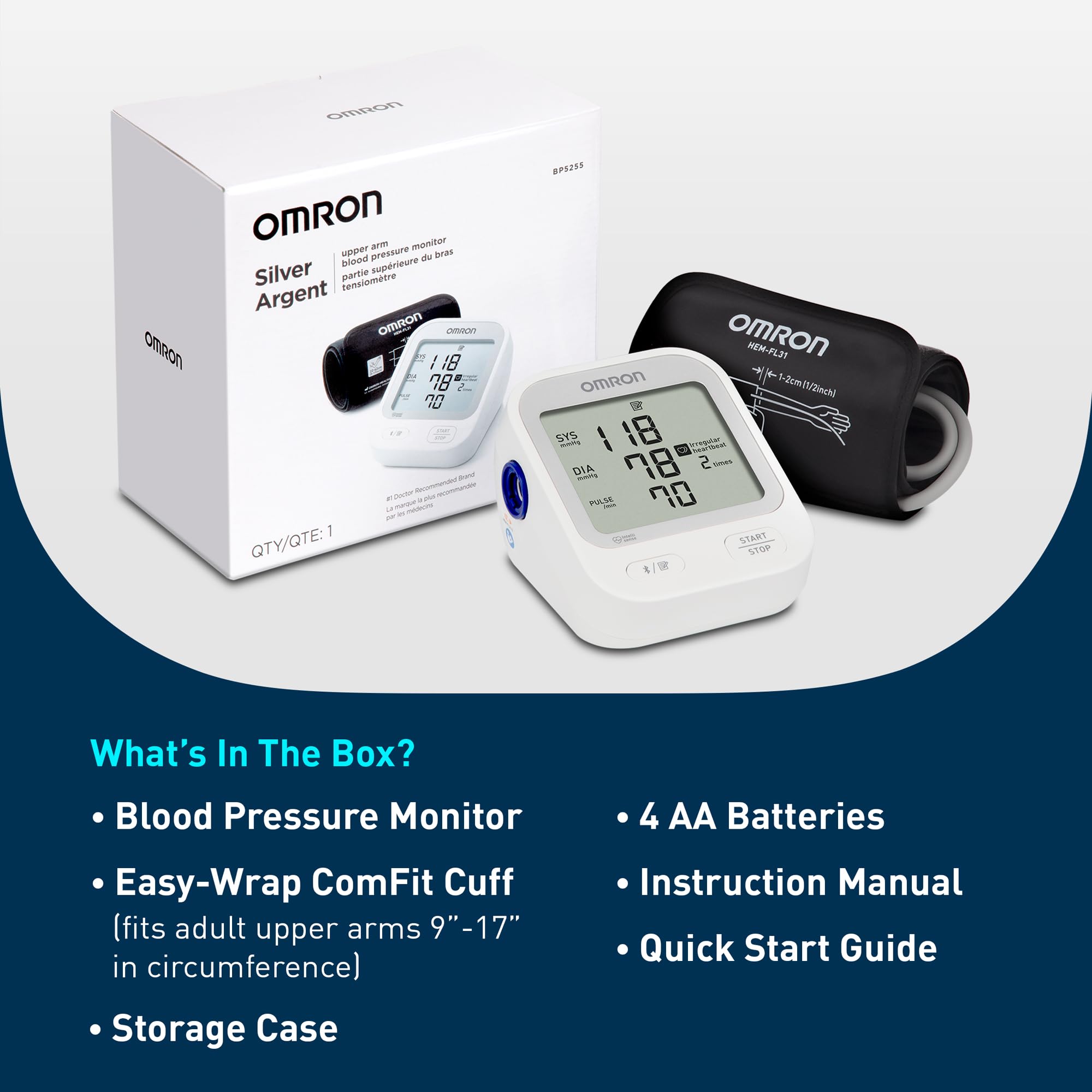 OMRON Silver Upper Arm Blood Pressure Monitor with Bluetooth

