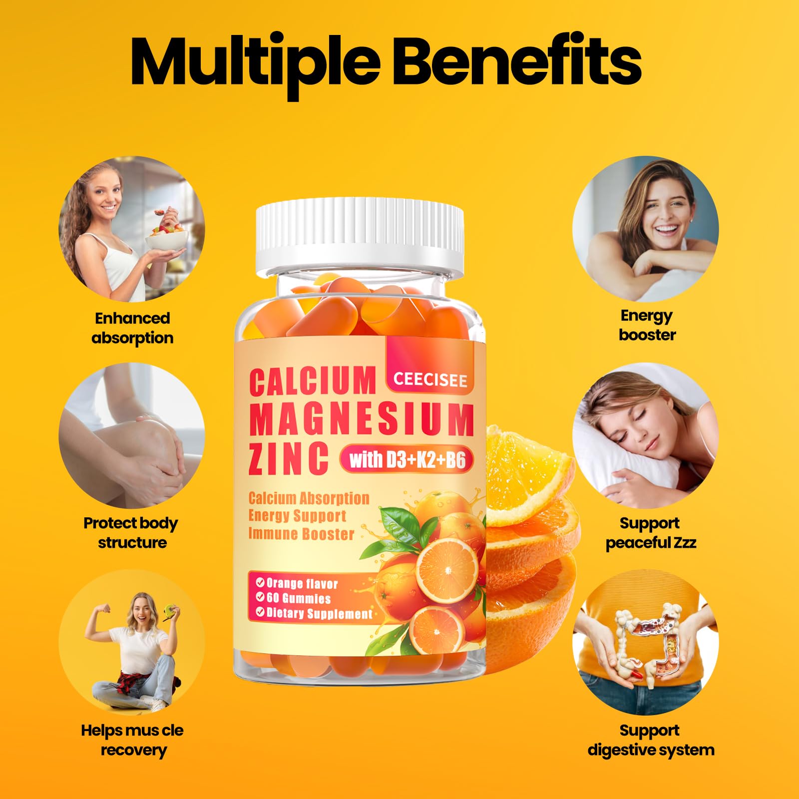 Ceecisee Calcium Magnesium Zinc Gummies with Vitamin D3

