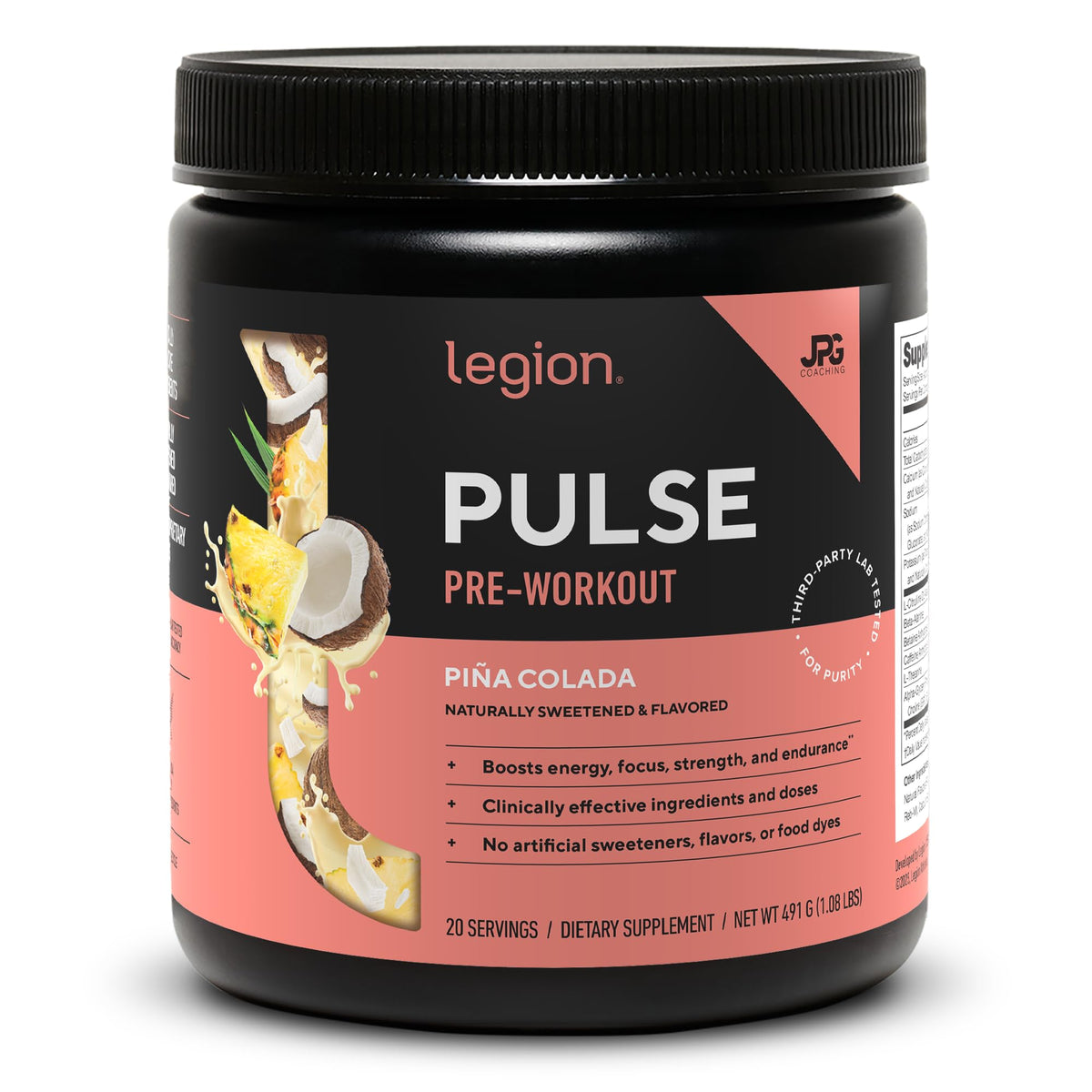 Legion Pulse Pre Workout Supplement - All Natural Nitric Oxide, Creatine Free, Naturally Sweetened