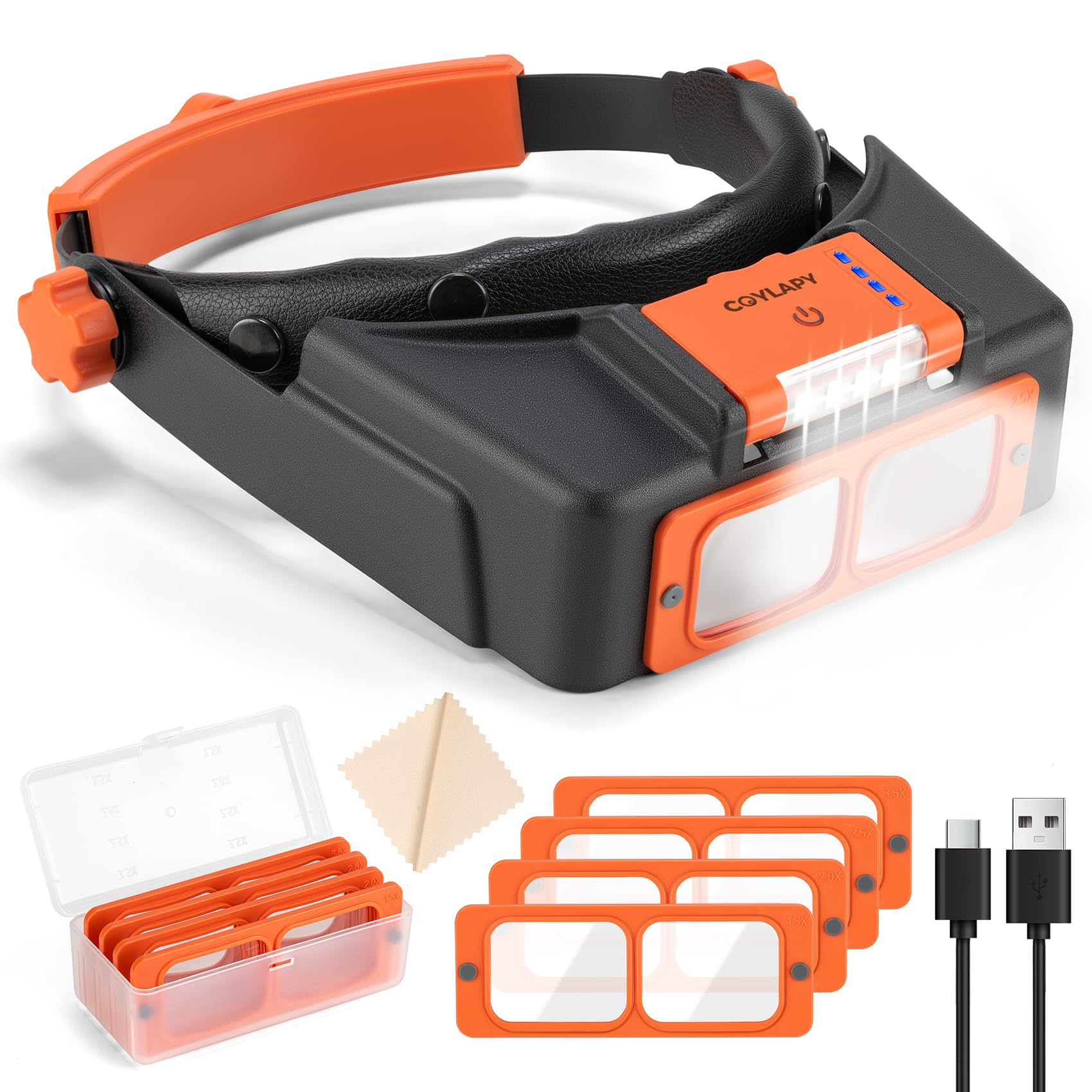 Headband Magnifier with Light - Rechargeable LED Loupe for Close Work

