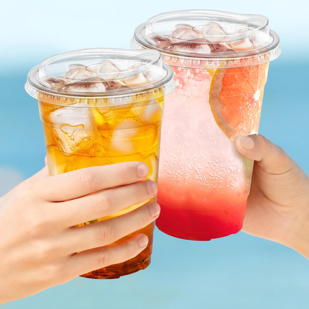 Clawsoff Clear Plastic Cups with Lids for Cold Drinks

