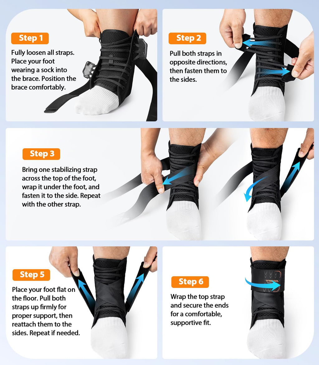 Slim-Fit Ankle Brace with Quick Lace Up and 2 Auto-Shaped Pads

