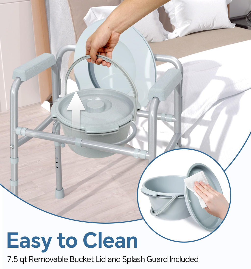 HOMLAND 3-in-1 Bedside Commode with Dual-Crossbar

