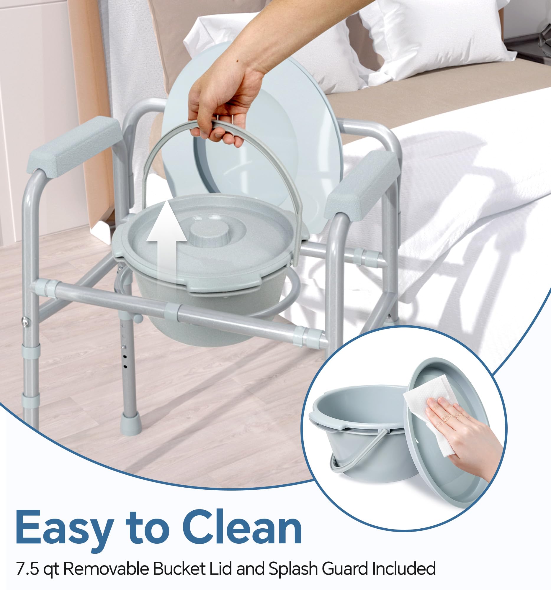 HOMLAND 3-in-1 Bedside Commode with Dual-Crossbar

