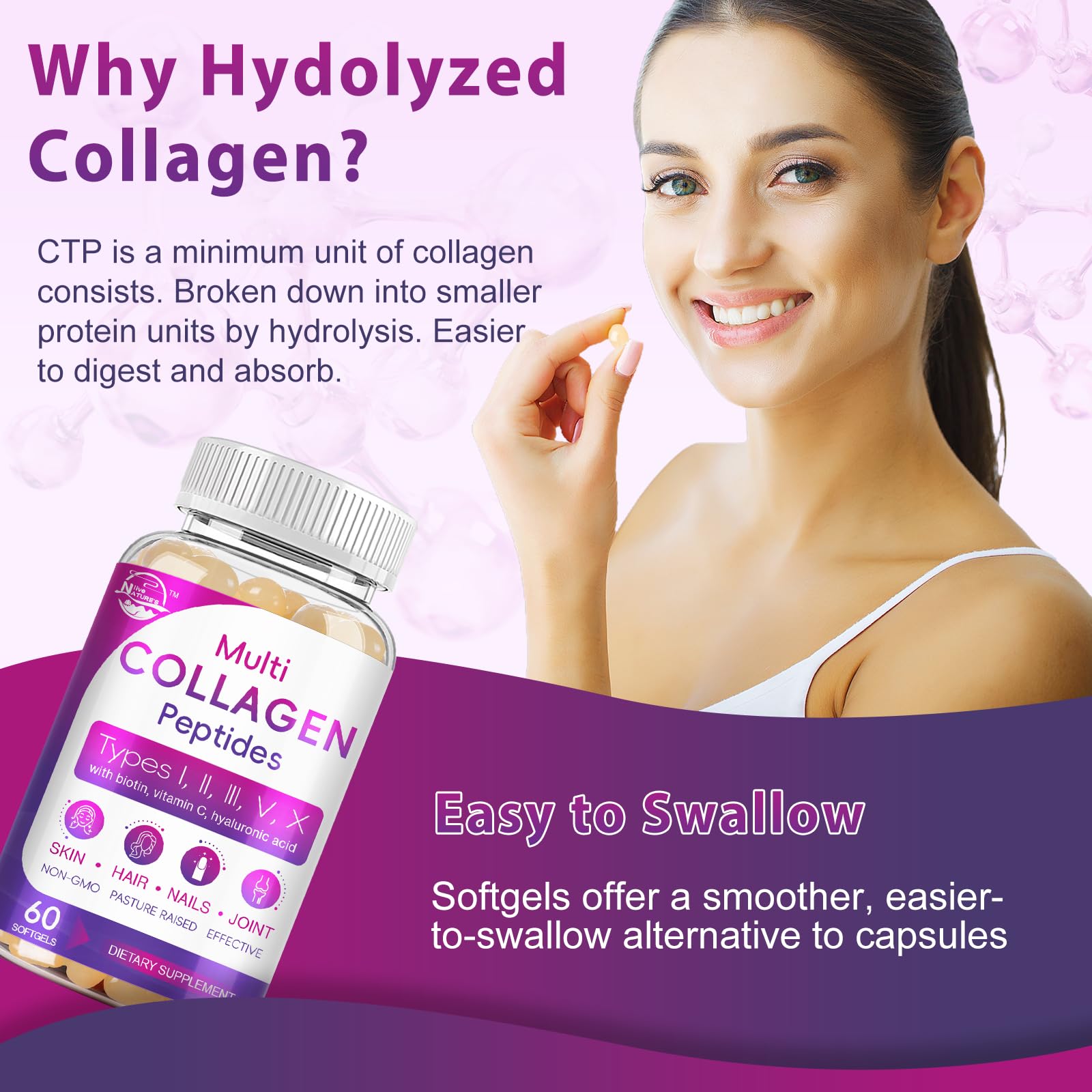 Nature's Live Collagen Softgels - Type I-X with Biotin

